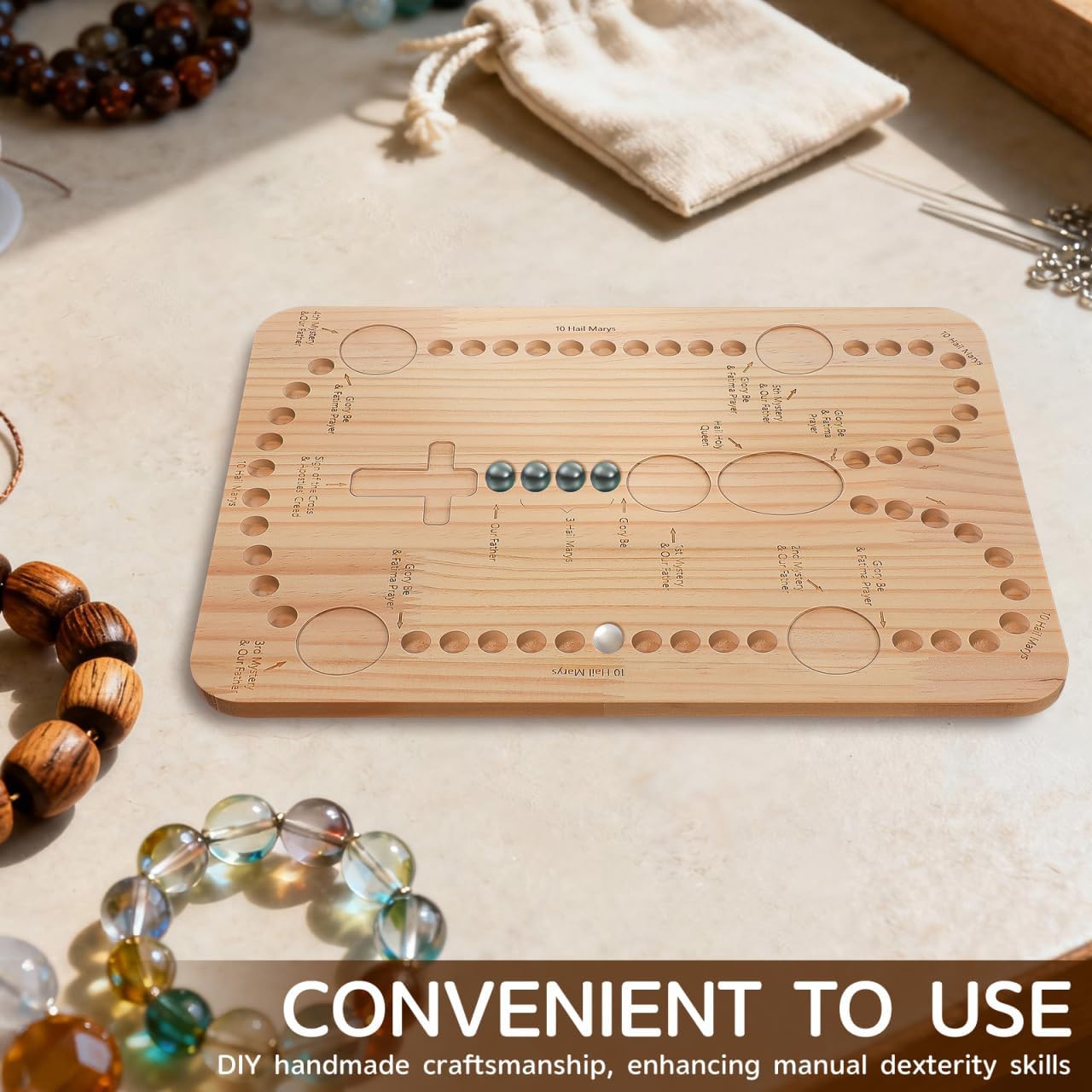 Garneck Wooden Bead Board: 13. 7inch Rosary Making Tray Beading Organizer Board for DIY Bracelet Necklace Jewelry Making Supplies Kit - Image 2