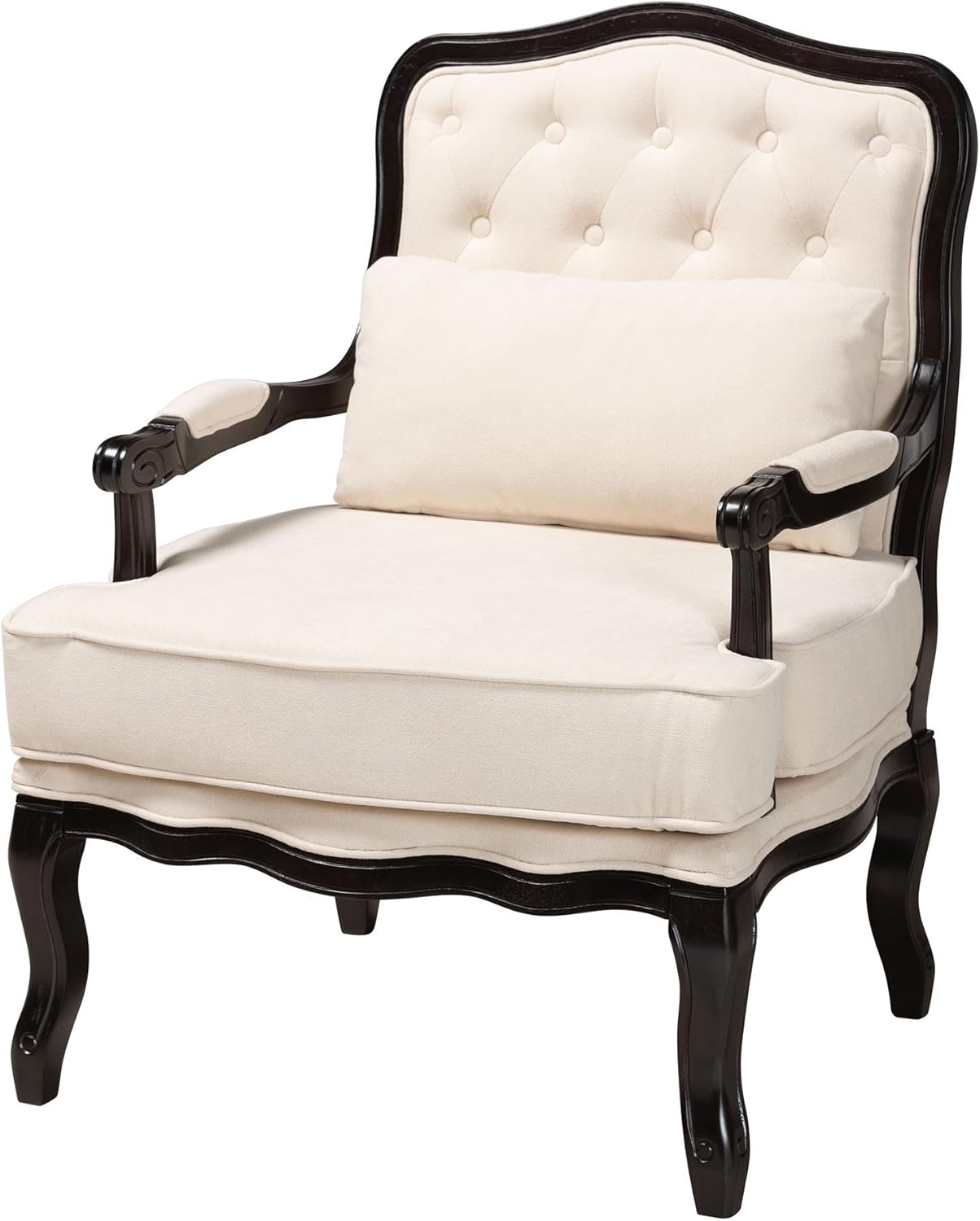 Baxton Studio Dion Traditional French Cream Fabric and Wenge Brown Finished Wood Accent Chair