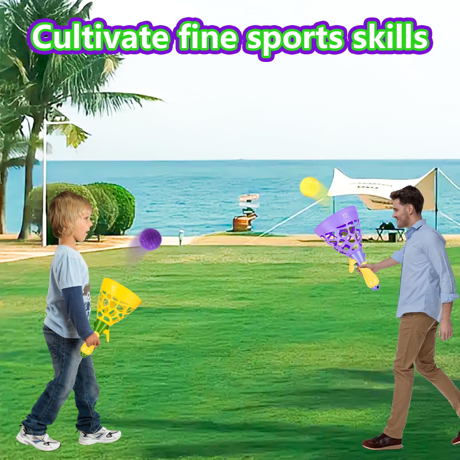 Lbsel attività di Gioco per Bambini all'aperto e al Coperto, Gioco di Cattura Flipper con 2 cestini di Lancio e 10 Palline, bomboniera per Festa di Compleanno per Bambini 4 5 6 7 8 10 12+