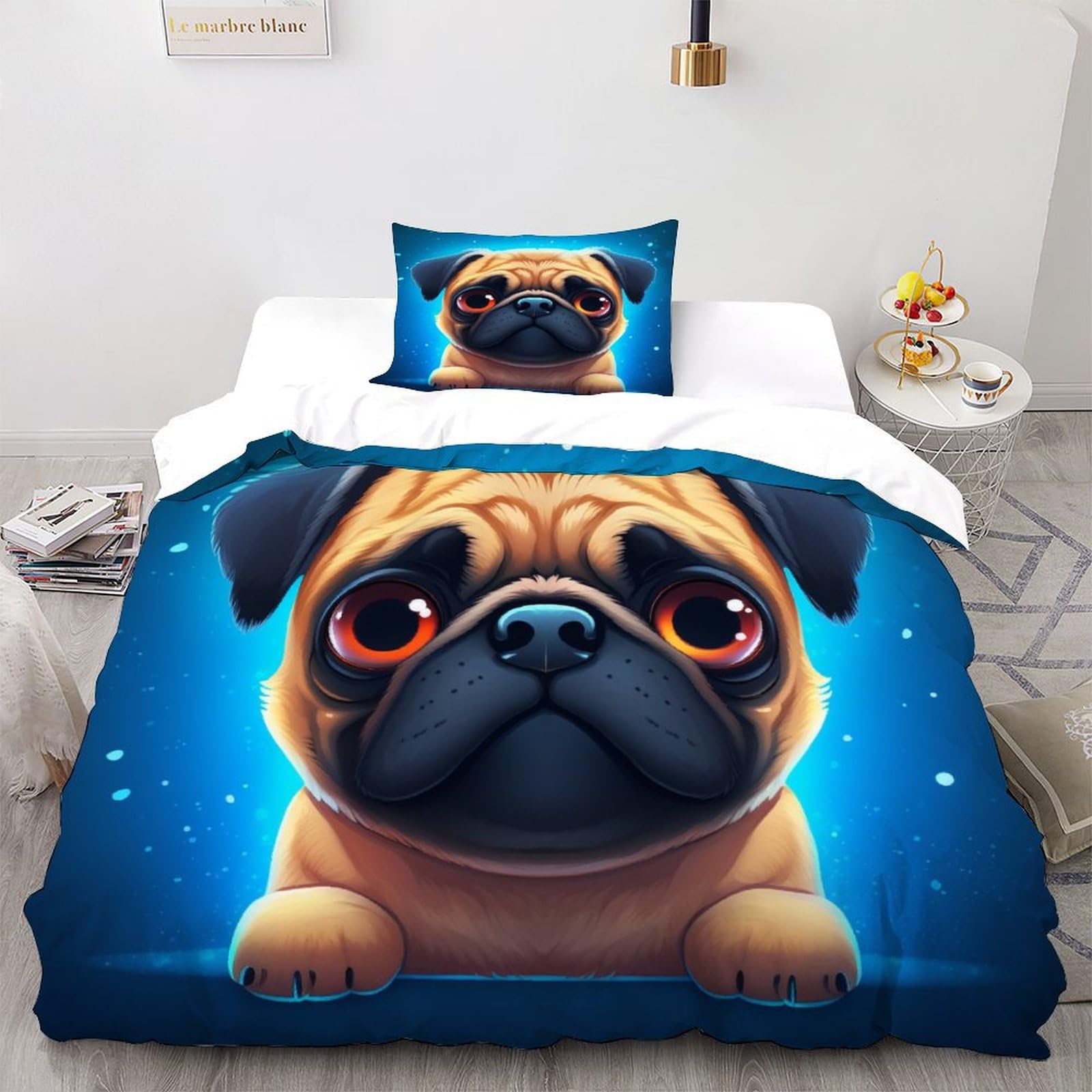 Pug housse de couette anti-plis en microfibre hypoallergénique facile à laver 135x200