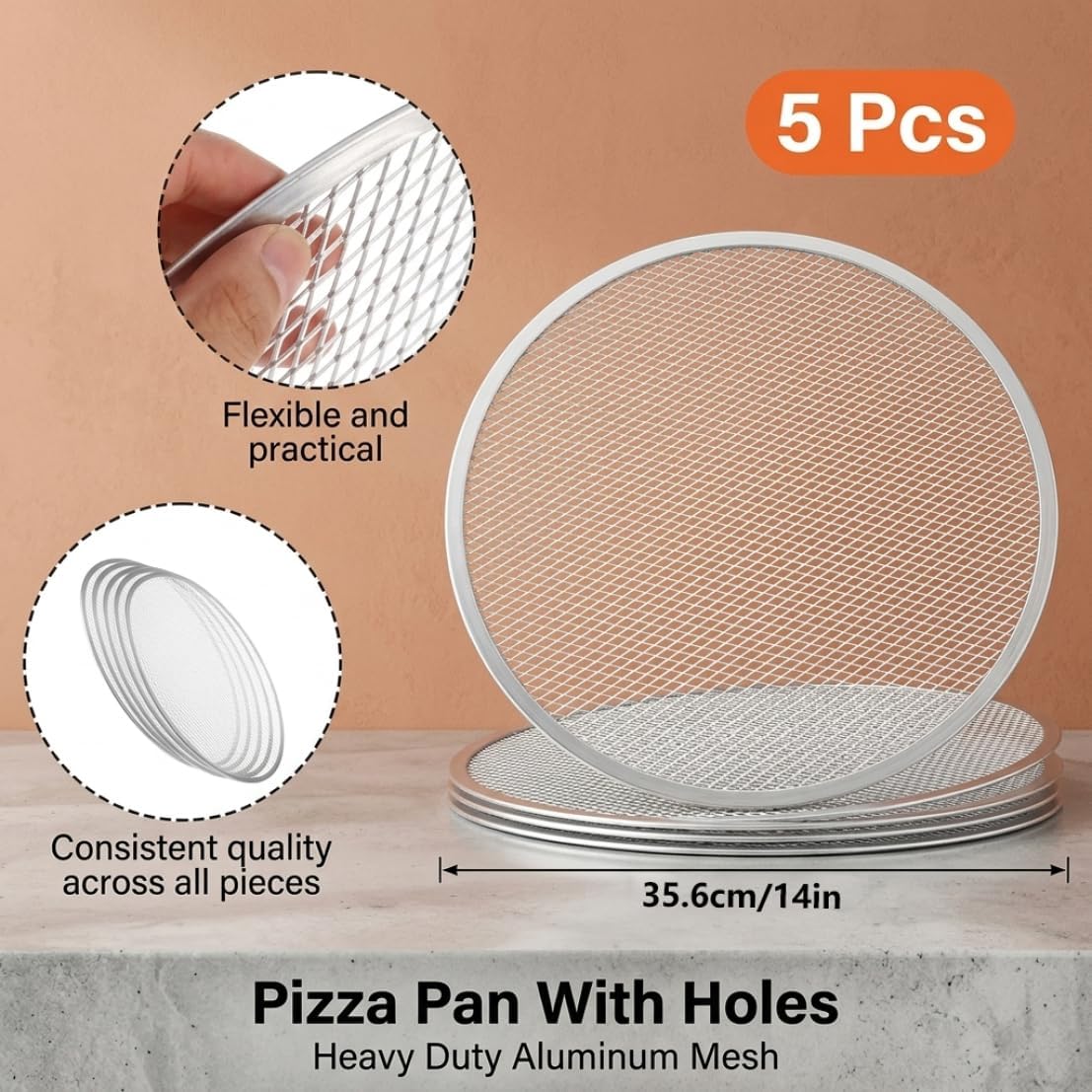 5 Pcs 14 Inch Nonstick Aluminum Mesh Pizza Screen