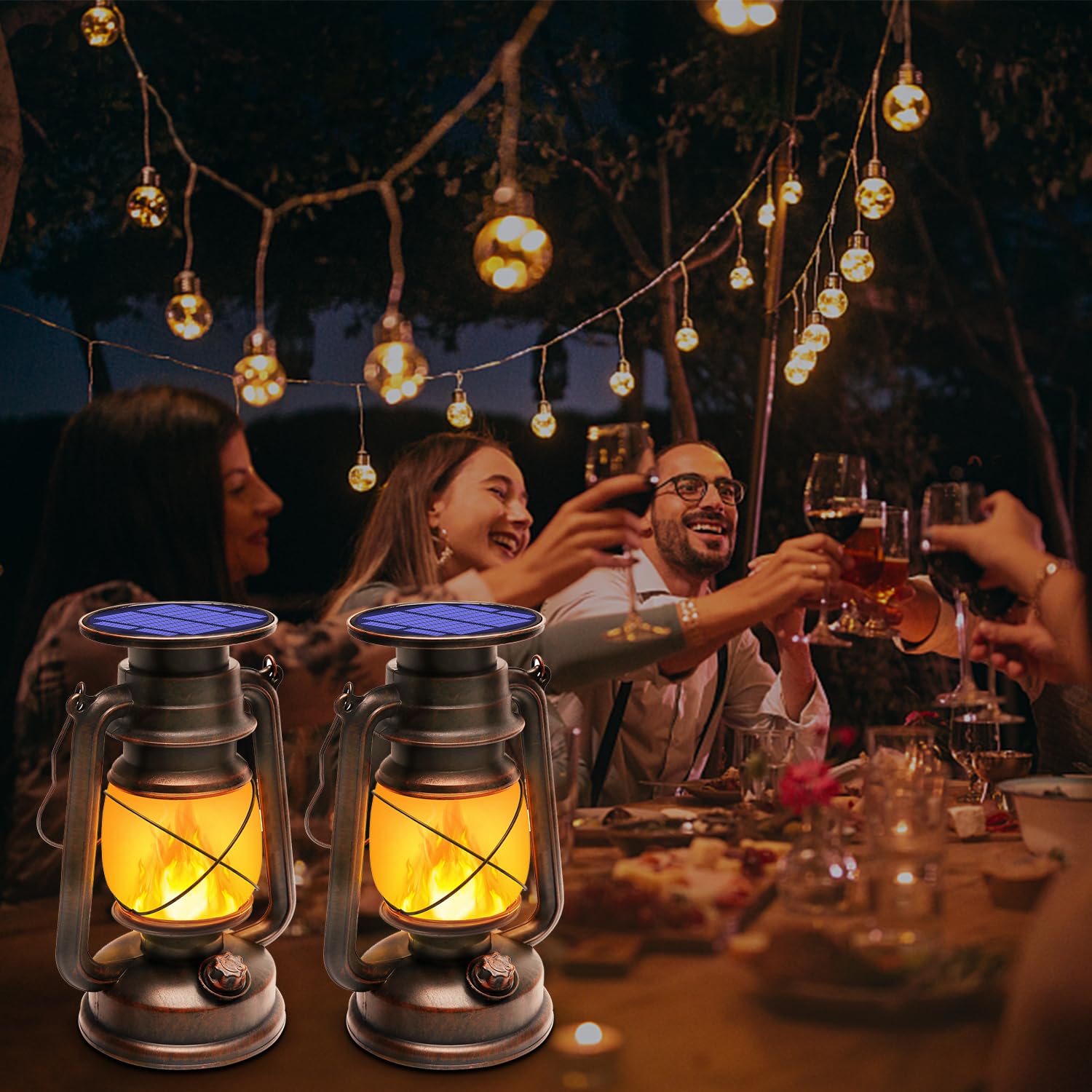 Lanterne Solaire Effet Flamme à Poser Ou à Suspendre Avec Pince LED Blanc Chaud Braisy H18cm