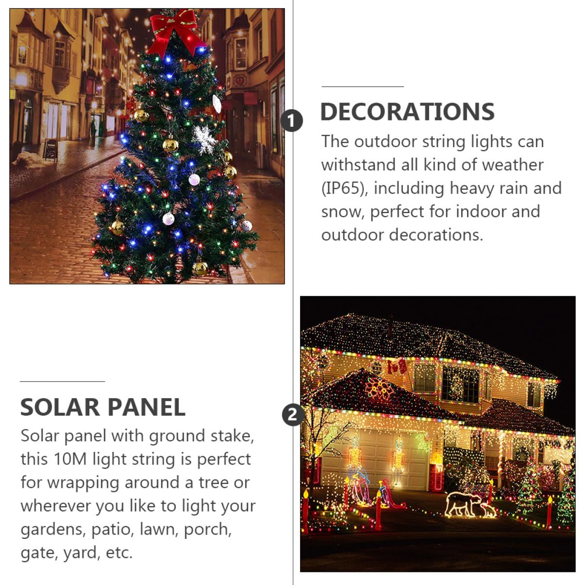 Solar LED Lichterkette 100 Led, 2 Stück, Weiß für Garten