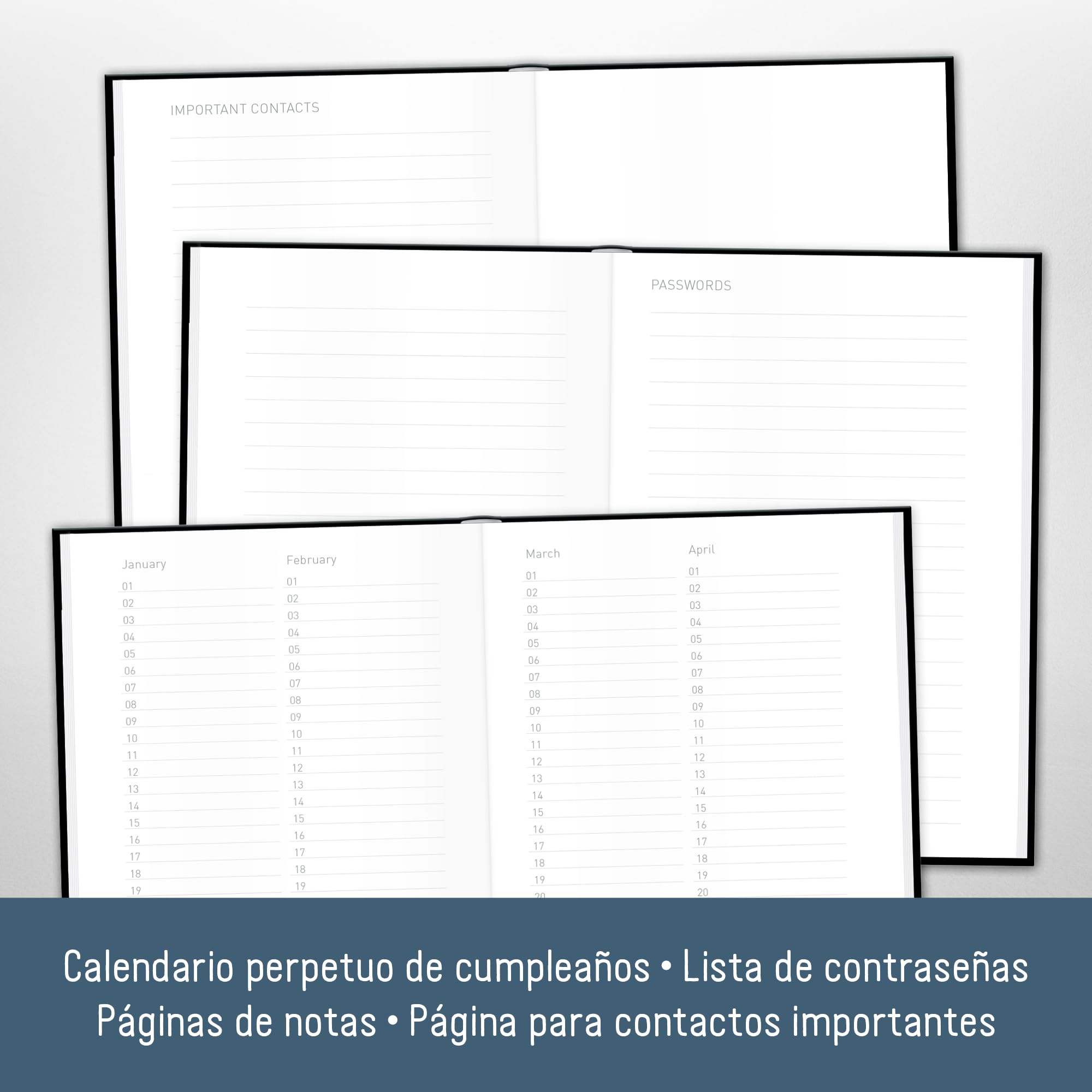 paper&you® libreta de direcciones A6+ con índice A-Z y papel premium de 120 g/m² "Edición negra" para contactos, cumpleaños y contraseñas - sostenible & respetuosa con el clima