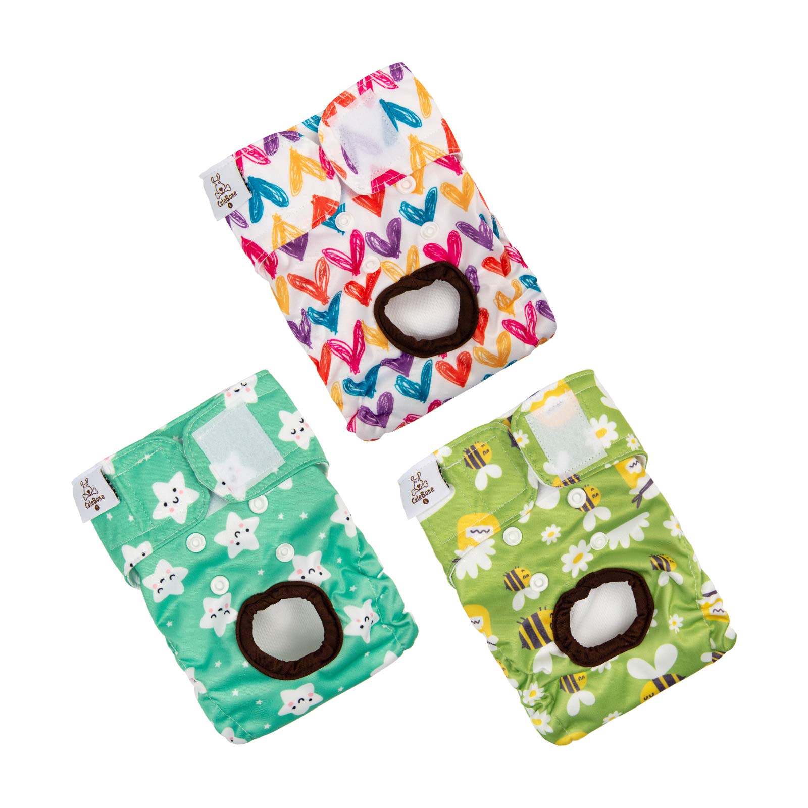 CuteBone 3 Pack Washable Female Dog Diapers Reusable Dog Nappies, Highly Absorbent Diapers for Pets in Heat Period, Incontinence, or Excitable Urination