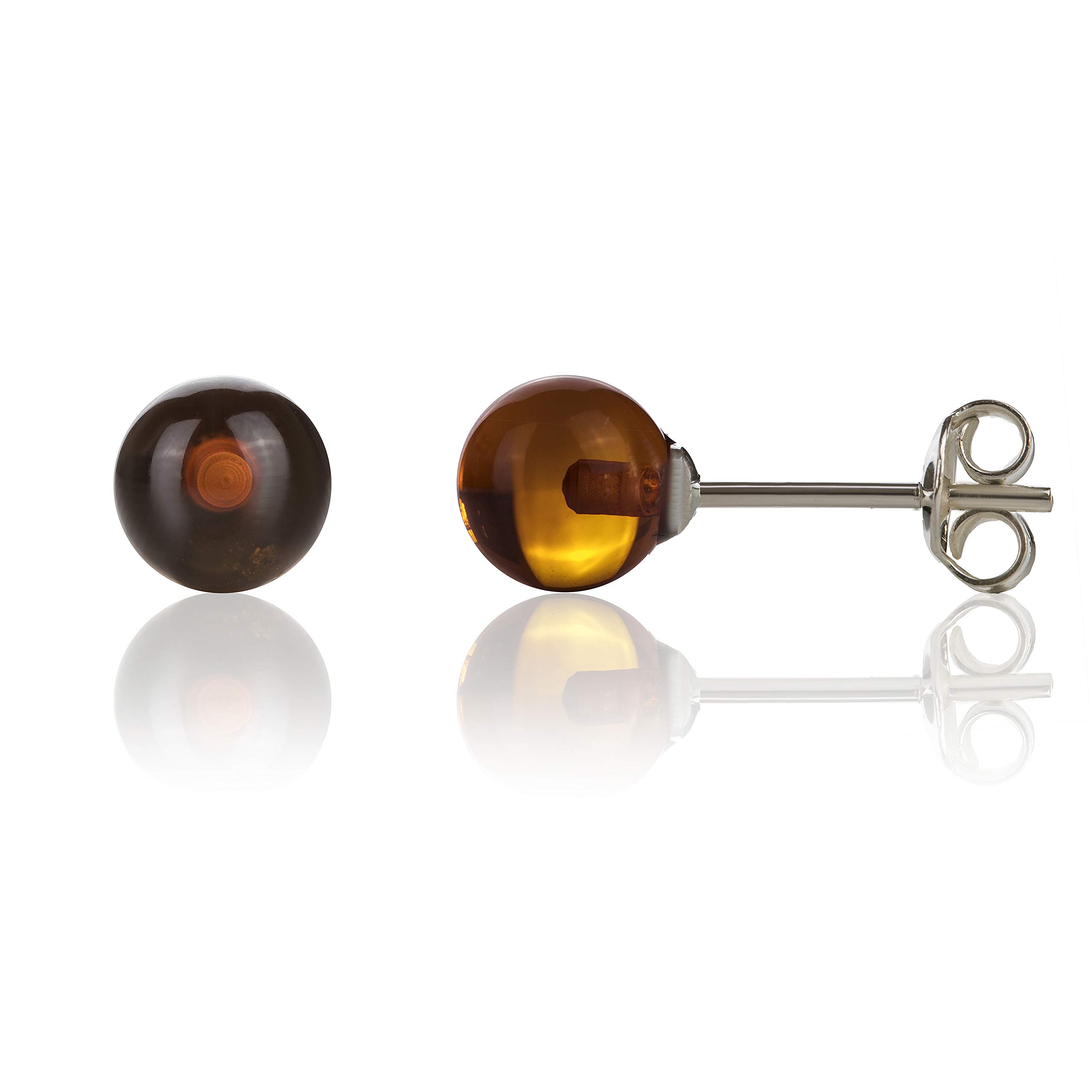 Amber CultureAmber Ball Stud Earrings -Handmade Certified Natural Baltic 925 Sterling Silver Hypoallergenic In Gift Box - Amber Culture