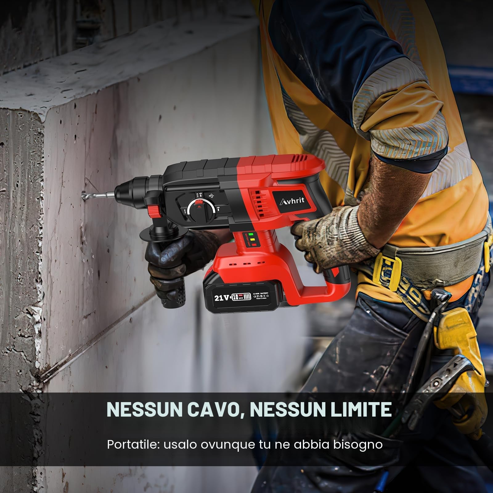 2025 Tassellatore a Batteria Aggiornato, con 2 Pacchetti di Batterie al Litio Portatili (21V), Motore Senza Spazzole, Trapano a Percussione a Batteria per Uso Domestico e Professionale