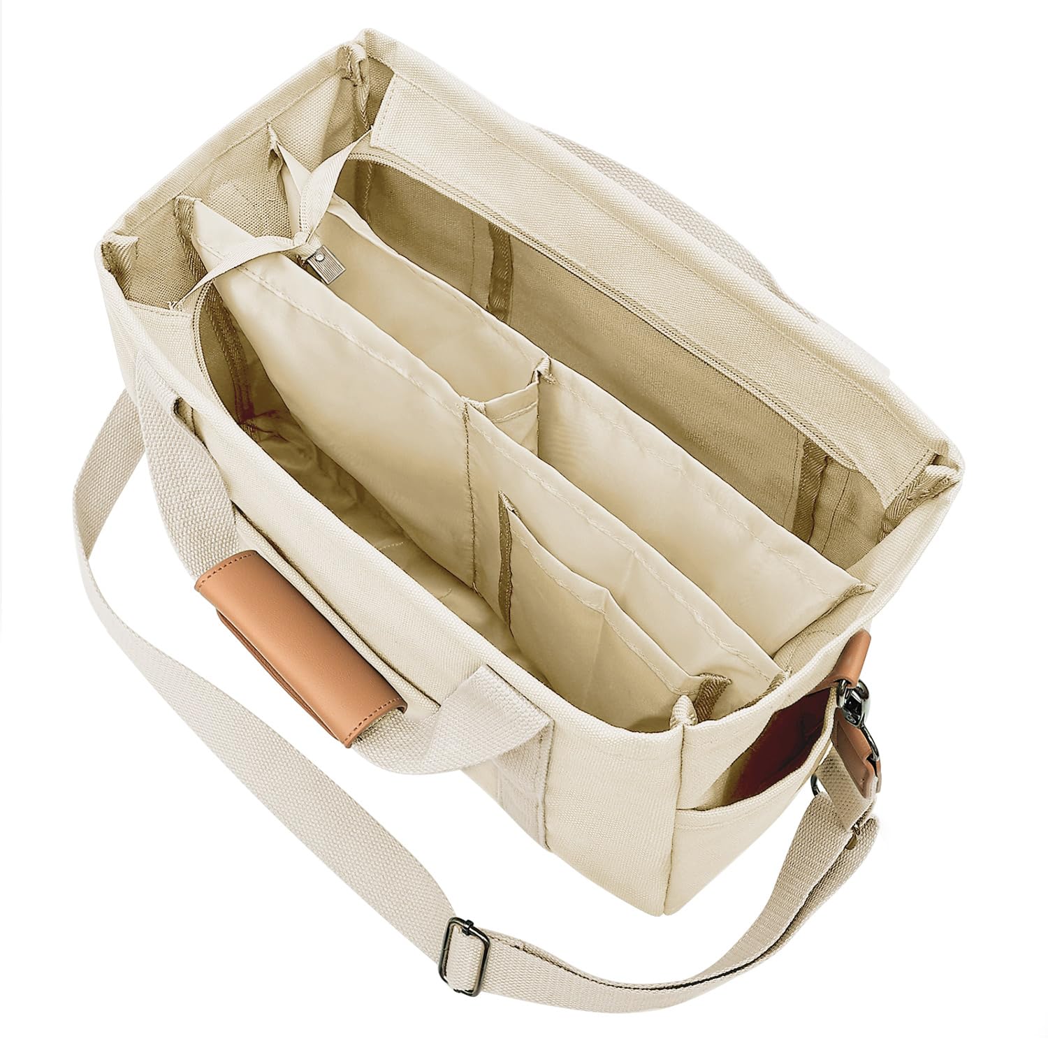 Large Canvas Tote Bag with Multiple Pockets for Women & Men, Cute Crossbody Shoulder Bag Casual Hobo Messenger Purse Handbag (03 - White)