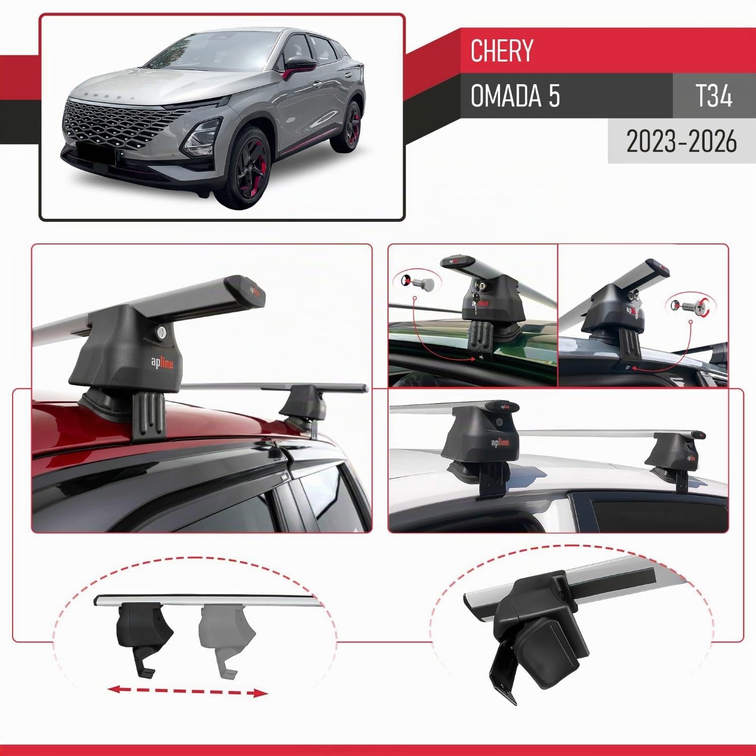 Compatibile con Chery Omoda 5 2023-2026 ACE-4 Barre Tetto Portapacchi Auto Barre Portatutto Grigo Alluminio 2 Barre