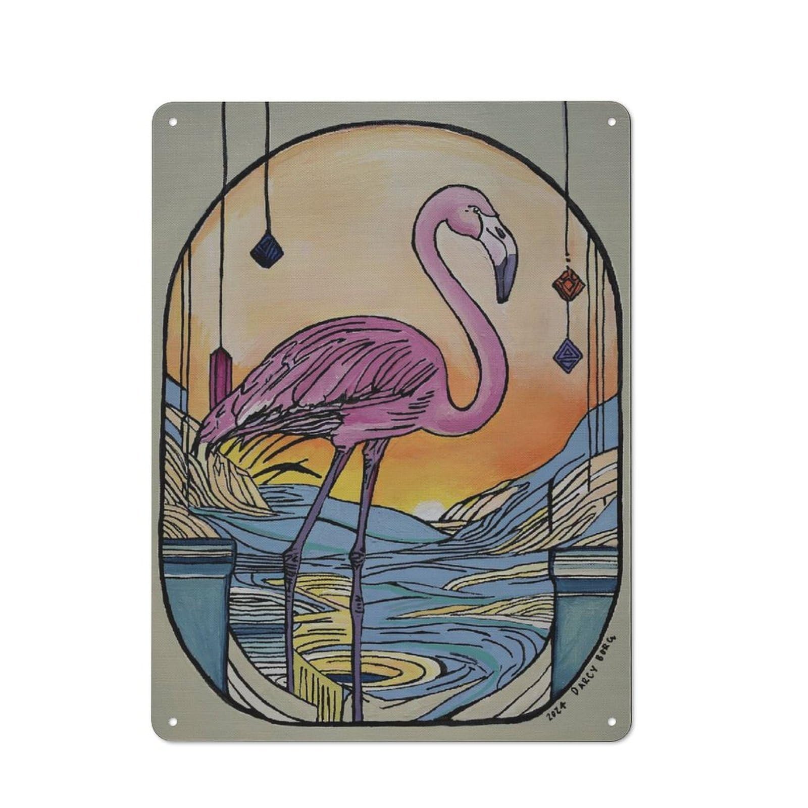 Junmoney Style-23 Flamingo Printed Metal Sign 40X30cm For Studio Or Craft Room, A New Home Present For Creative-Space Collectors