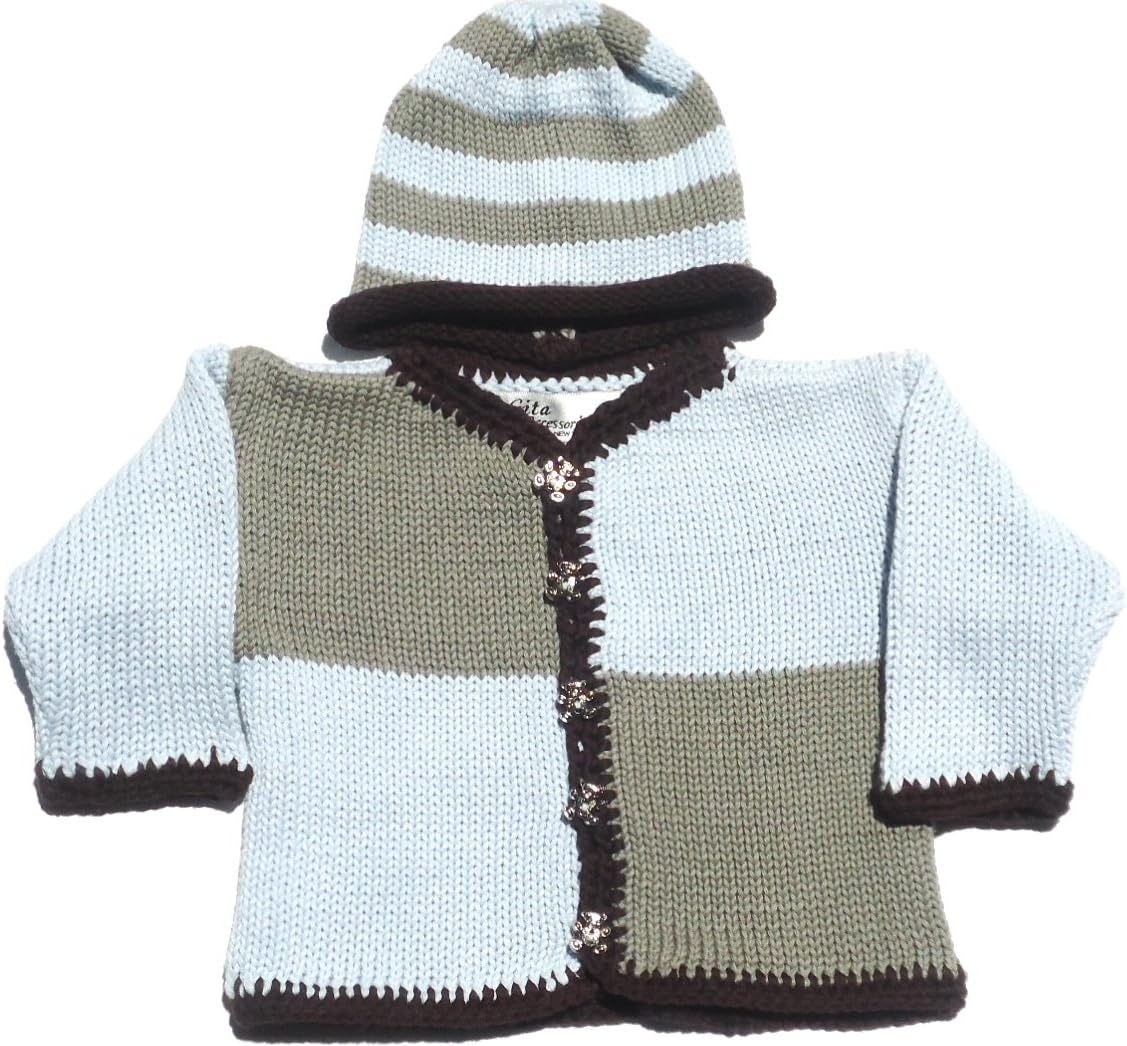 Sanjit Knitted & Crochet Finished Blue Dark Grey Blocked Cotton Chenille Trim Sweater