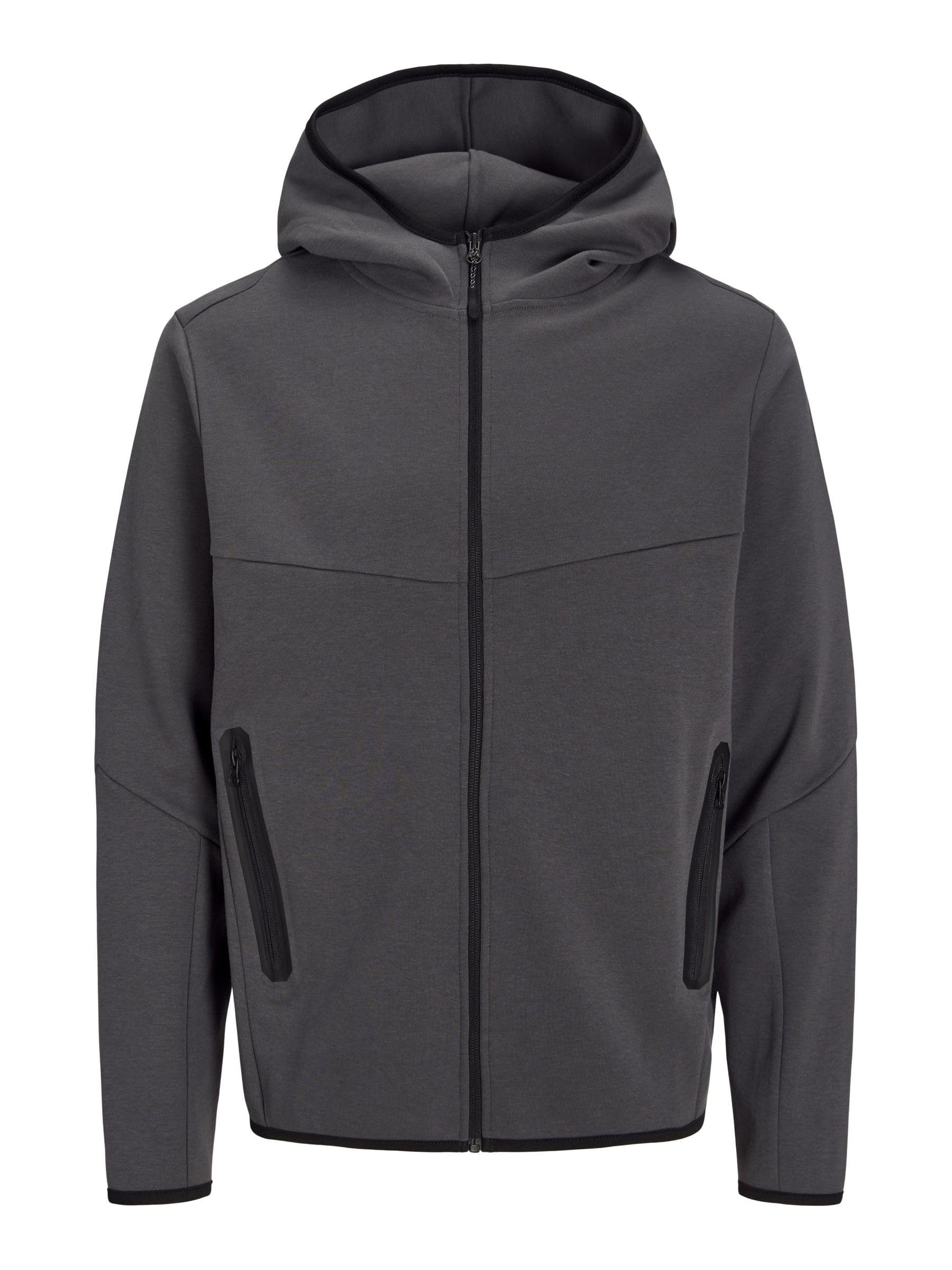 Jack & Jones Men's Dark Grey Herren Jjebasic Sweat Zip Hood, Melange/Reg, Xxxl