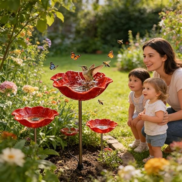 Bienentränke für den Garten, 65 cm Metall-Blumen-Gartenstecker Vogeltränke, Insektentränke für Bienen und Schmetterlinge, Futterschale – für den Rasen (3pcs) - 4