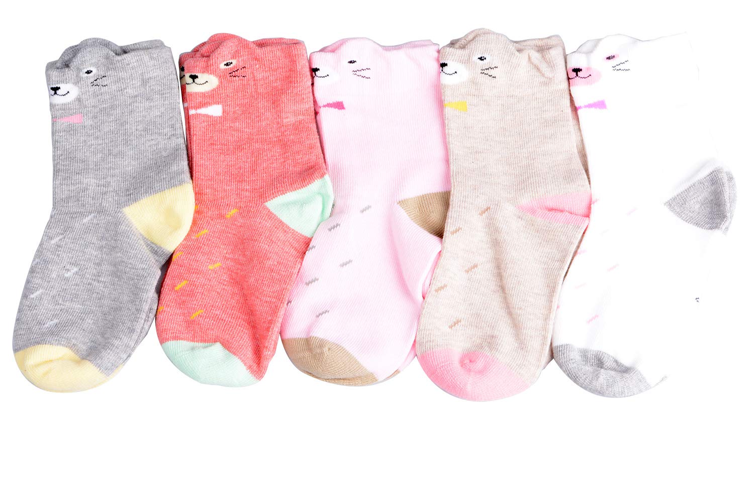 T.H.L.S Mädchen Socken 5 Paar Kinder Baumwolle Winter Dickere Tiere Katze Bär Kleinkind Crew Socken Alter 0-15 Jahre