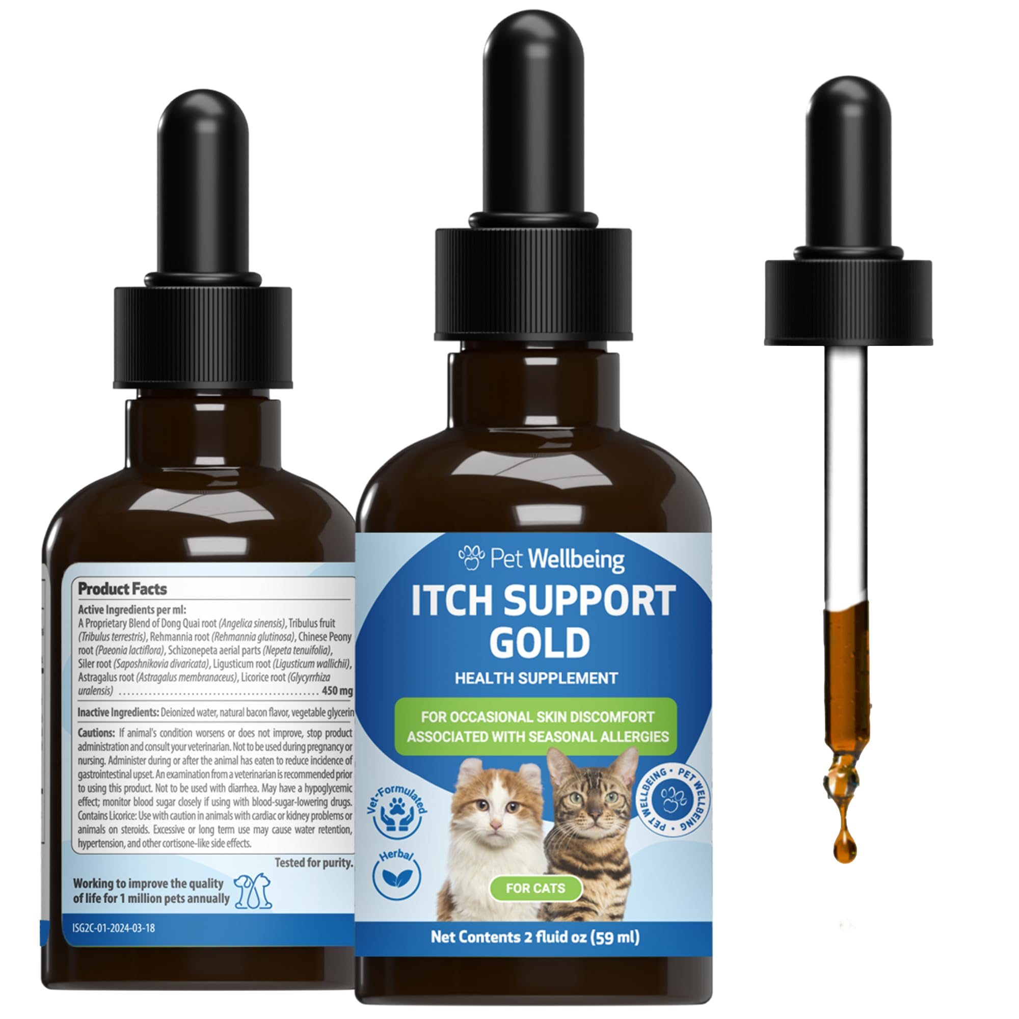 Pet Wellbeing Itch Support Gold for Cats - Occasional Itching, Scratching, and Hot Spots, Environmental and Seasonal Allergies, Dong Quai -