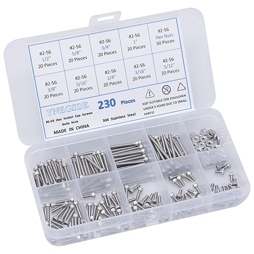 Miniatura 3 de Kit surtido de tornillos de cabeza hexagonal, tornillos y tuercas 2-56 UNC, kit surtido de tornillos de máquina 304 de acero inoxidable 304, rosca