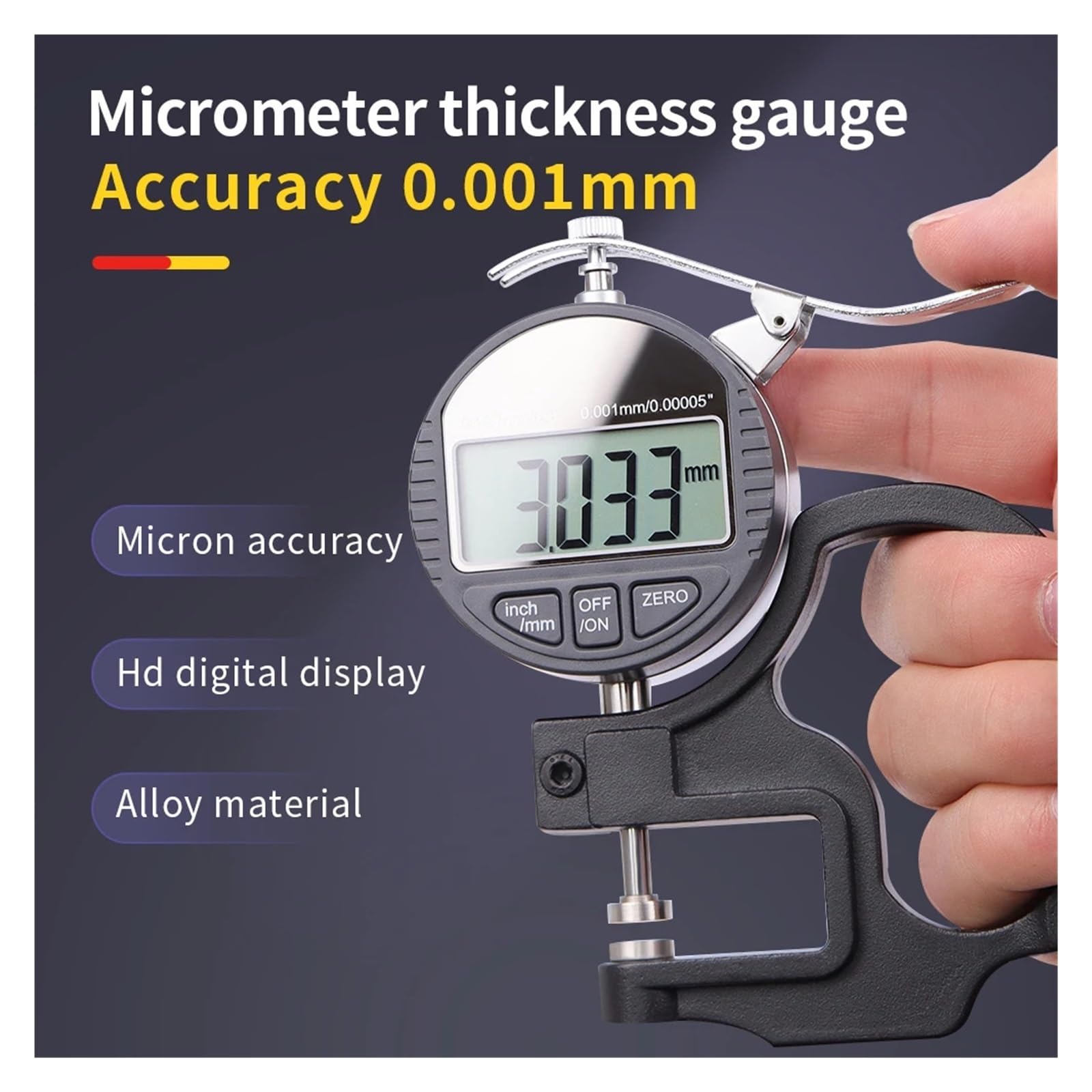 Medidor de espesor digital, Medidor de espesor electrónico 12,7 mm (0,01/0,001 mm), calibrador digital, micrómetro preciso, medidor, herramienta medición alta precisión,Industrial(0.001mm)