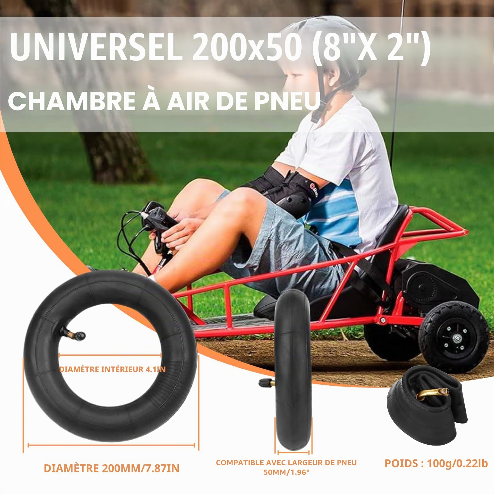 Lot de 2 chambres à air 200 x 50 pour scooter électrique compatibles avec Razor E100, E150, E200, Power Core E100, Dune Buggy, ePunk, Crazy Cart, PowerRider 360, eSpark