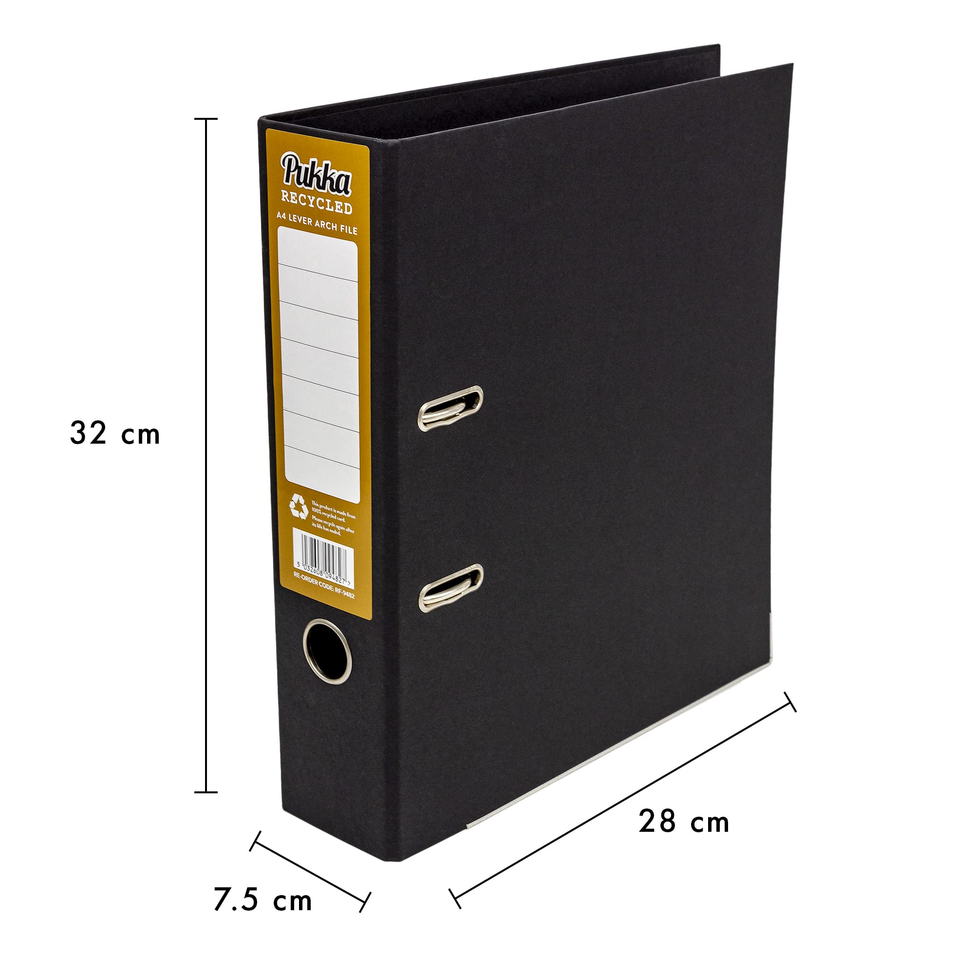 Pukka Pad, Raccoglitore ad anelli A4 in carta riciclata nera, 2 anelli, 70 mm, confezione da 10, realizzato in carta riciclata al 100%, riciclami dopo l'uso