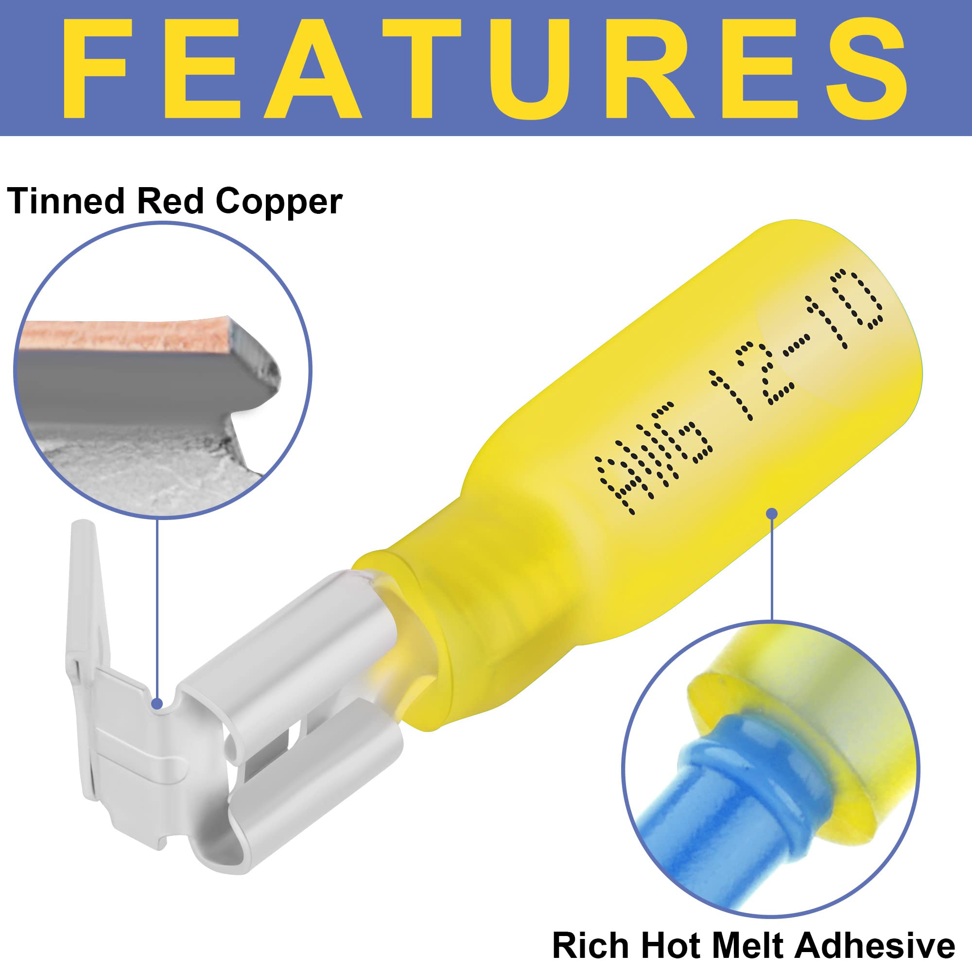 Haisstronica 120PCS Yellow Heat Shrink Piggyback Spade