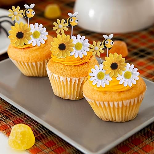 Miniatura 7 de RAYNAG 44 piezas de decoración de pastel de abeja de girasol, decoración de pastel de abejorros, decoración de pastel de flores de abeja para abeja,