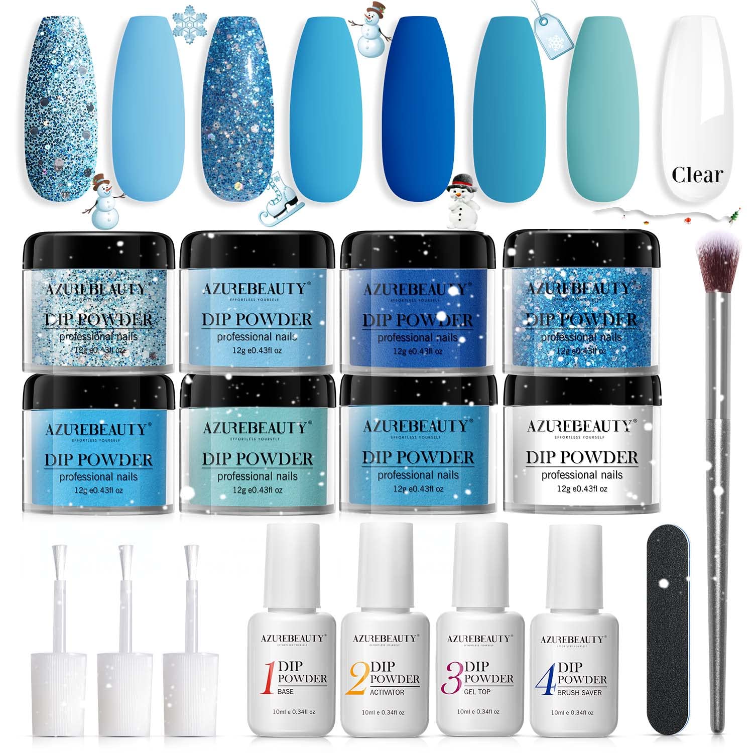 Amazon.com: AZUREBEAUTY Dip Powder Nail Kit Starter Winter Snowman  Collection, Snow White Blue 8 Colors Acrylic Dipping Powder System  Essential Kit for French Nail Manicure Nail Art Set Salon DIY Home Gift :