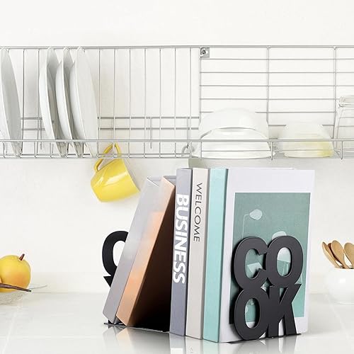 Miniatura 4 de Hotop Sujetalibros decorativos de metal para libros de cocina, soporte de metal para estanterías, soporte de estante de libros de cocina para