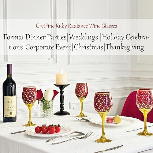 Miniatura 5 de Juego de 6 copas de vino doradas con tallo rojo y dorado, con borde dorado para Navidad, cumpleaños, 12 onzas