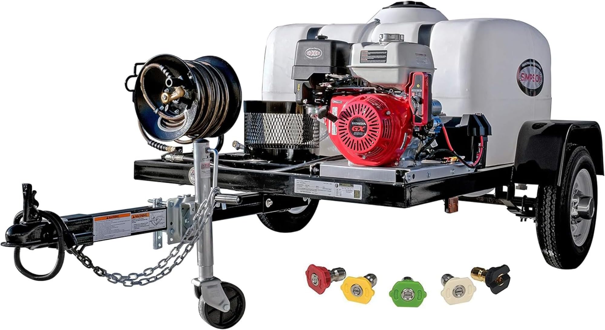 SIMPSON Cleaning Trailer-Mounted 4200 PSI Gas Pressure Washer, 4.0 GPM Gas Power Washer, Electric Start Honda Engine, Cold Water, 150-Gallon Water Tank, 100-ft. Hose, 49-State