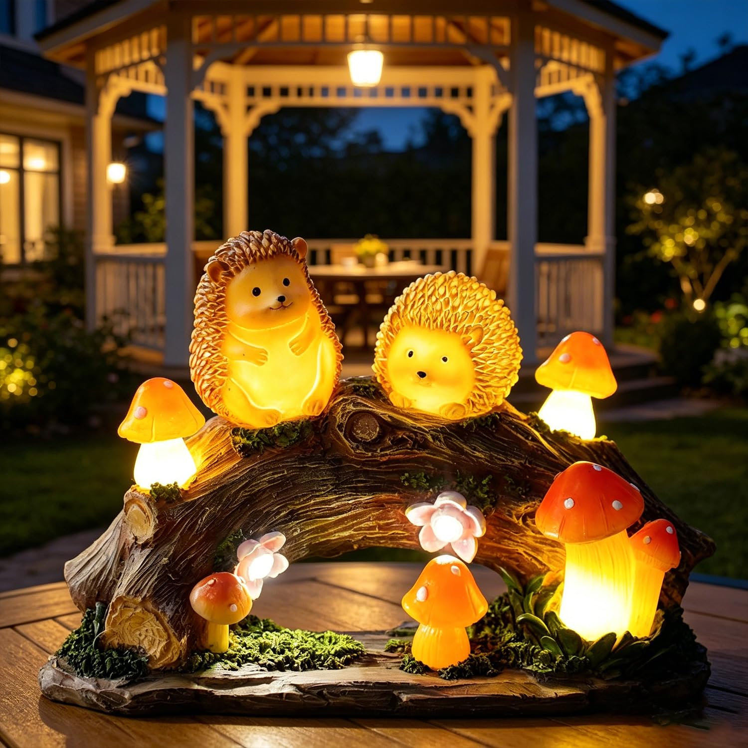 Statue solari da giardino delle fate, scoiattoli, luci da giardino fatate, casa per fate da cortile, scultura artistica, accessorio decorativo per esterni in miniatura, accessori decorativi