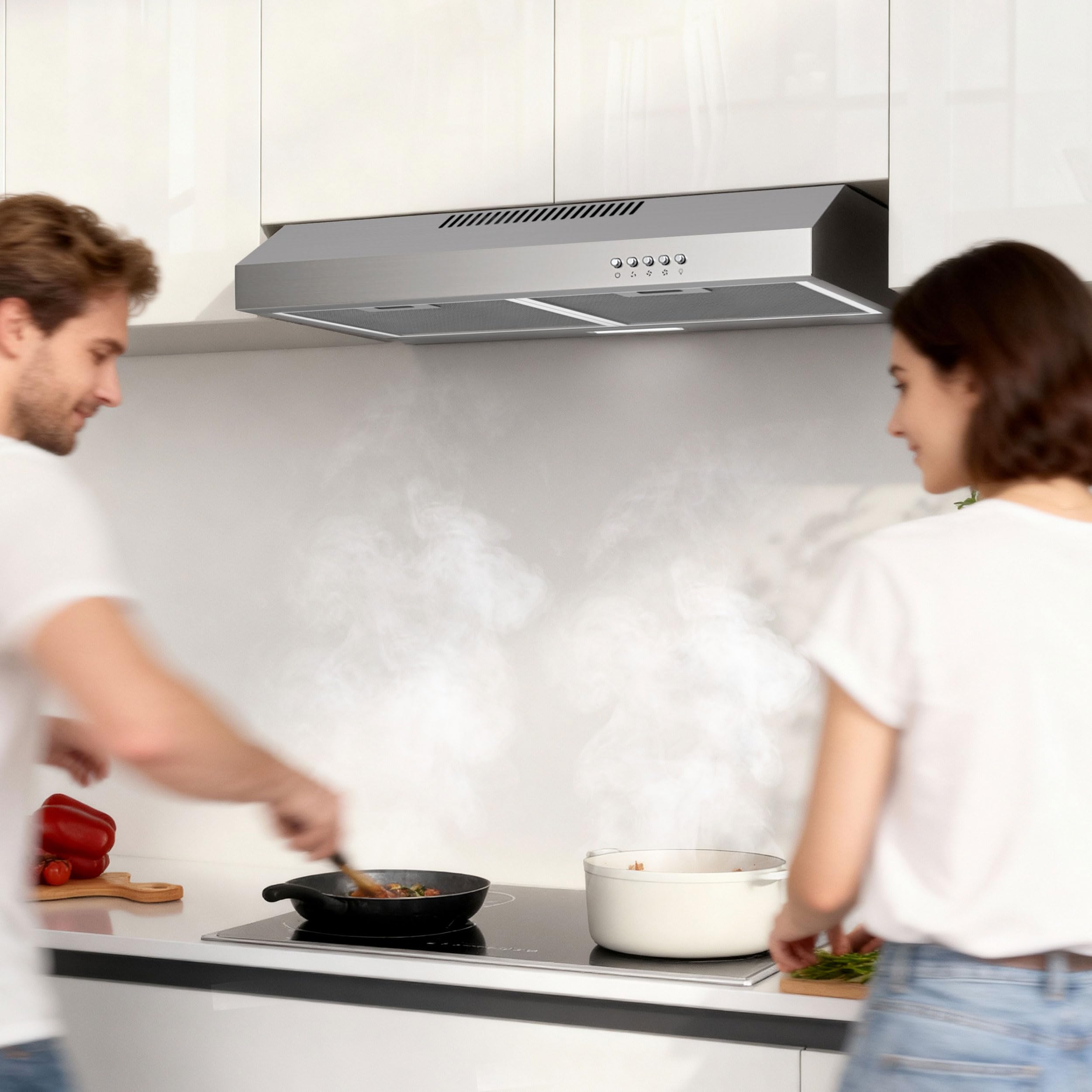 FIREGAS A+, cappa aspirante, 60 cm, ricircolo e scarico, 3 livelli di potenza, filtro al carbone incluso, silenzioso e a risparmio energetico, illuminazione a LED, acciaio inox