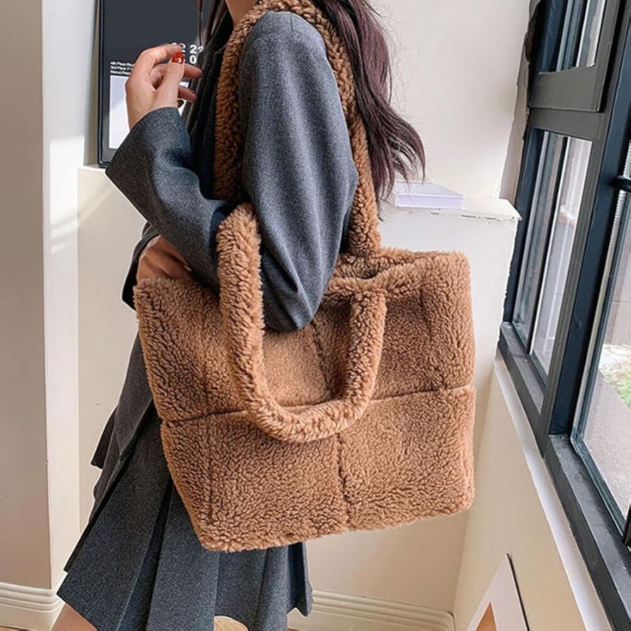 Amazon.com: LIFKOME Fluffy Tote Bag Handbag Women Plush Shoulder