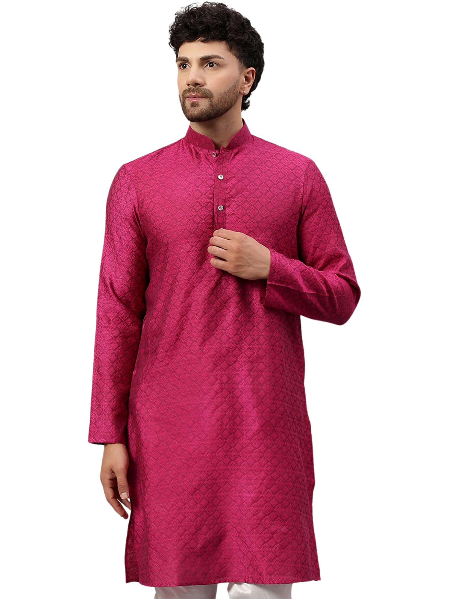 latest chikan Men's Cotton Silk Kurta with Mandarin Collar – Ethnic Wear for Festivals, Weddings & Celebrations-picture-34