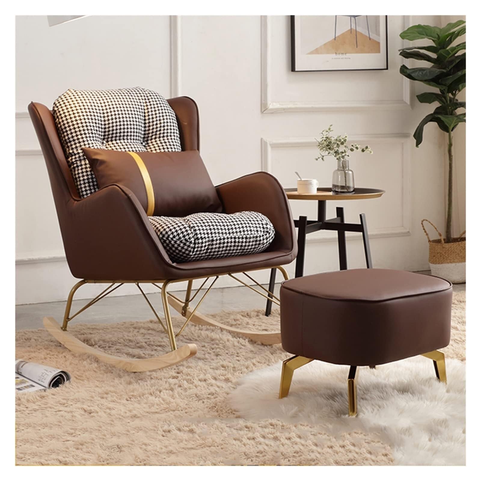 Chaise avec ottoman confortable et assise oscillante pour détente maximale