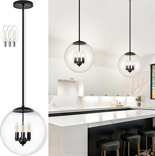 Miniatura 33 de Lámpara Colgante de Globo de 6" Dorada Lámpara Colgante de Mediados de Siglo Luces Colgantes de Globo para Isla de Cocina Acabado en Latón Cepillado