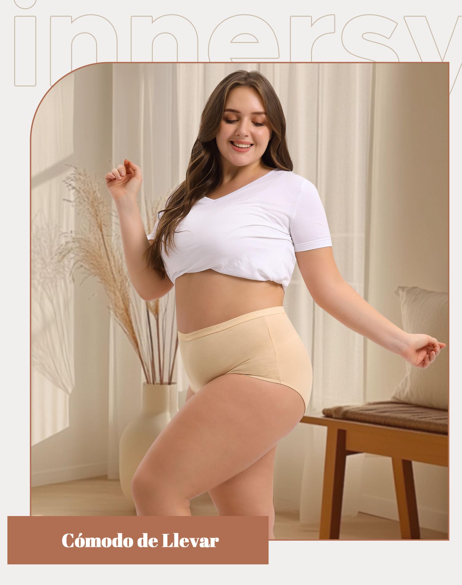 INNERSY Bragas Tallas Grandes Mujer Algodón Cintura Altas Ropa Interior Pack de 5