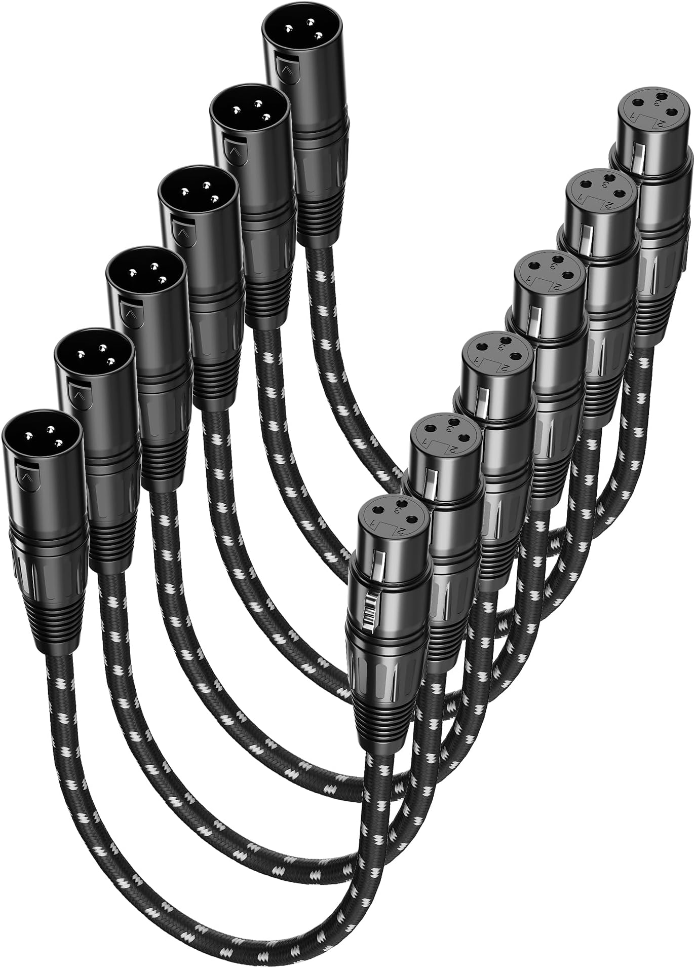 XLR Cables Short, Mic Cord 1ft 6 Pack, Braided Balanced Microphone Cable Male to Female 3 Pin Connector for Microphones, Mixer, XLR Speaker Systems