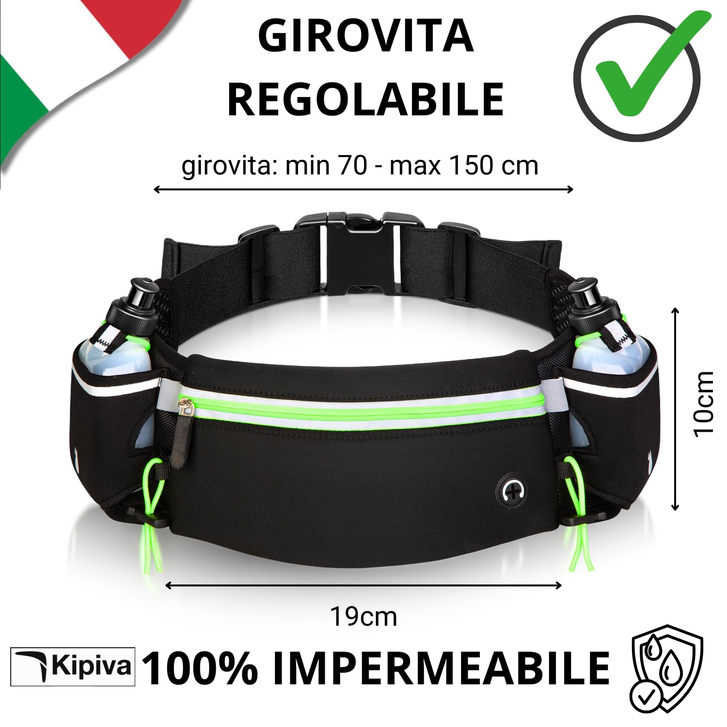 Porta Acqua Running Verde Cintura Trail Running Marsupio con Portaborraccia 175 ml +2 Borracce Incluse