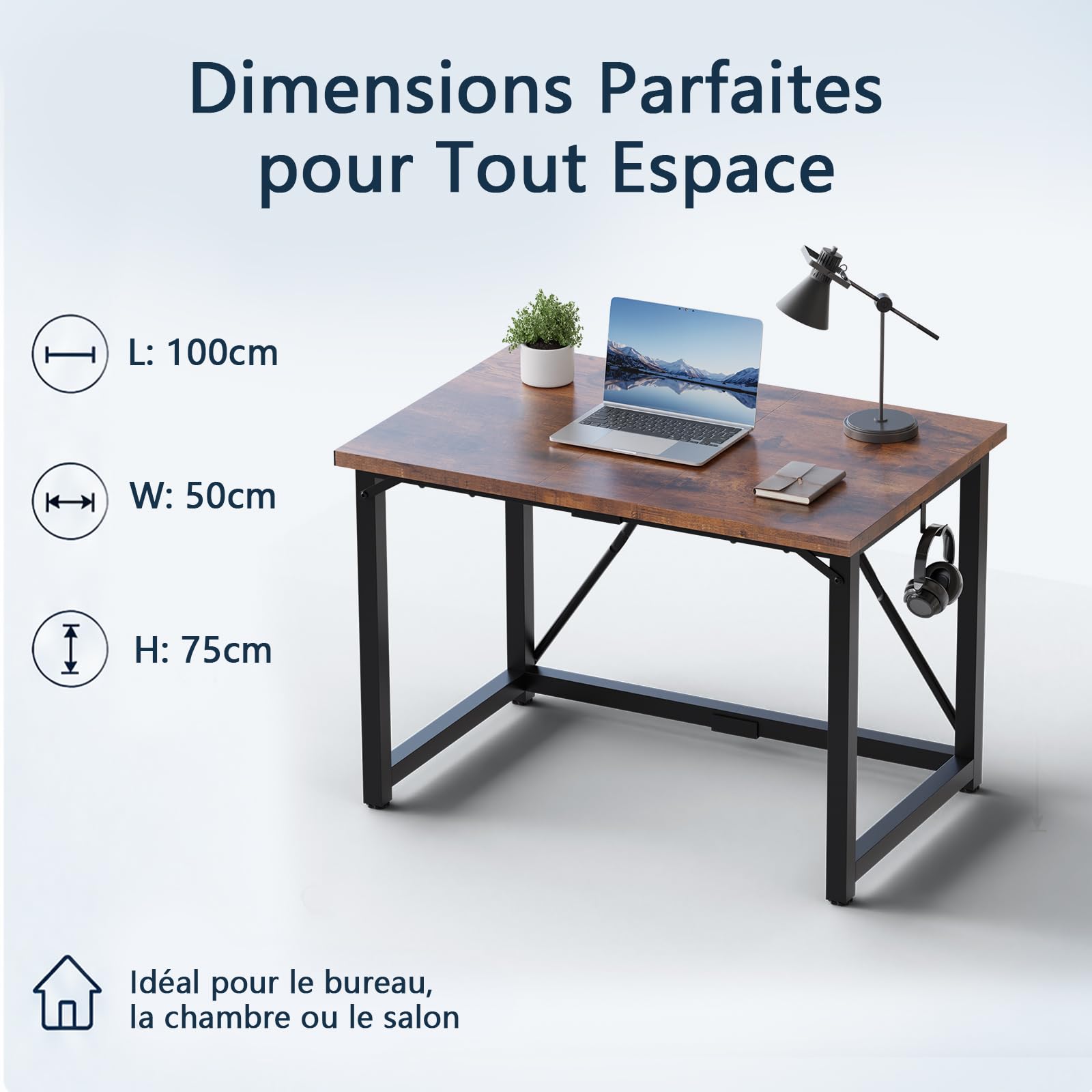 JUMMICO Bureau d'Ordinateur 100 x 50cm, Table, pour Maison, Salon, Marron