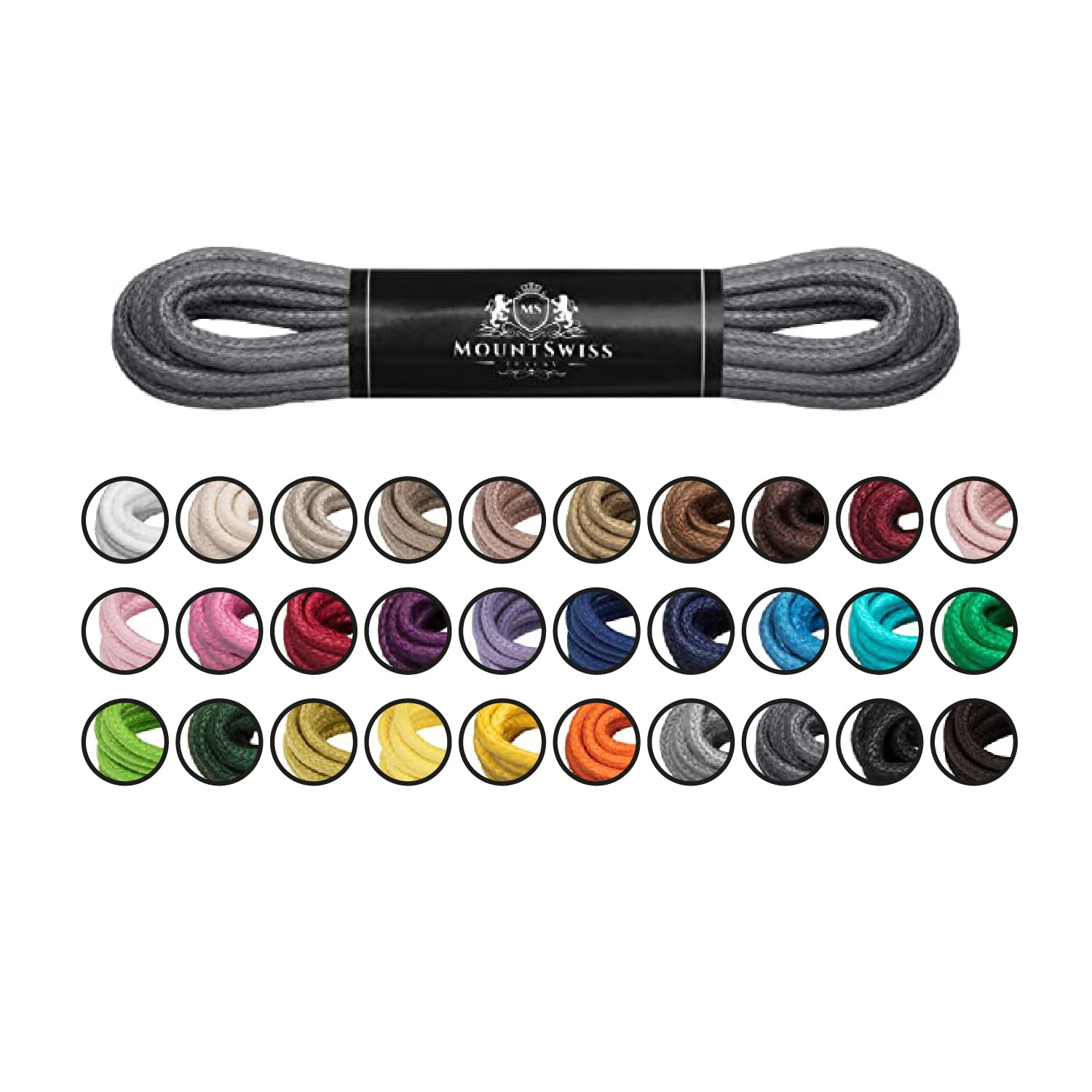Mount Swiss Luxury Schuhbänder I Wasserabweisende und reißfeste Schnürsenkel rund ø 2-3 mm aus feiner Baumwolle/gewachst für Business Anzug und Lederschuhe I Edle Shoelaces Längen 45-120 cm