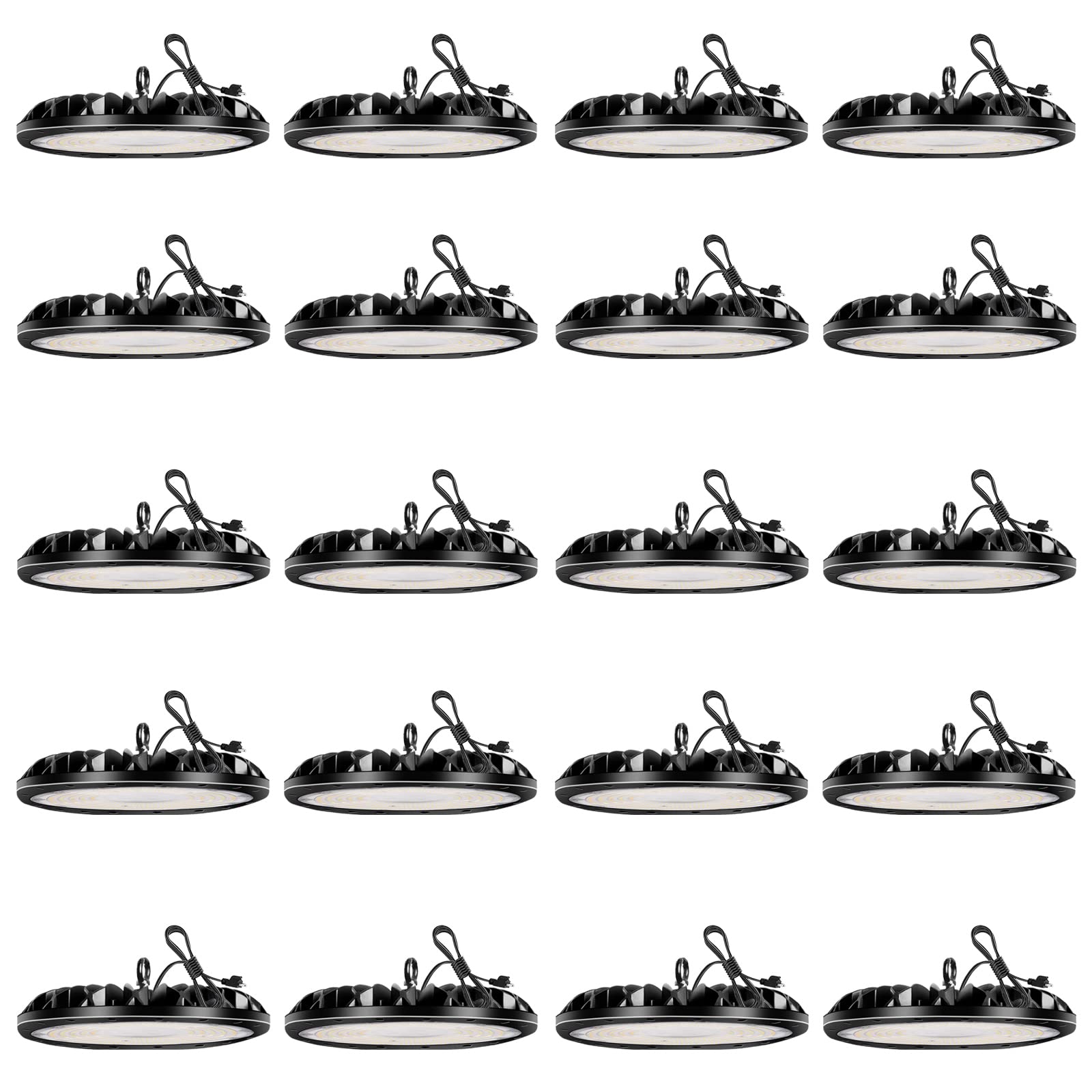 20 Pack UFO LED High Bay Light 200W 20000LM LED Shop Light 6000K Daylight White IP65 Waterproof Plug
