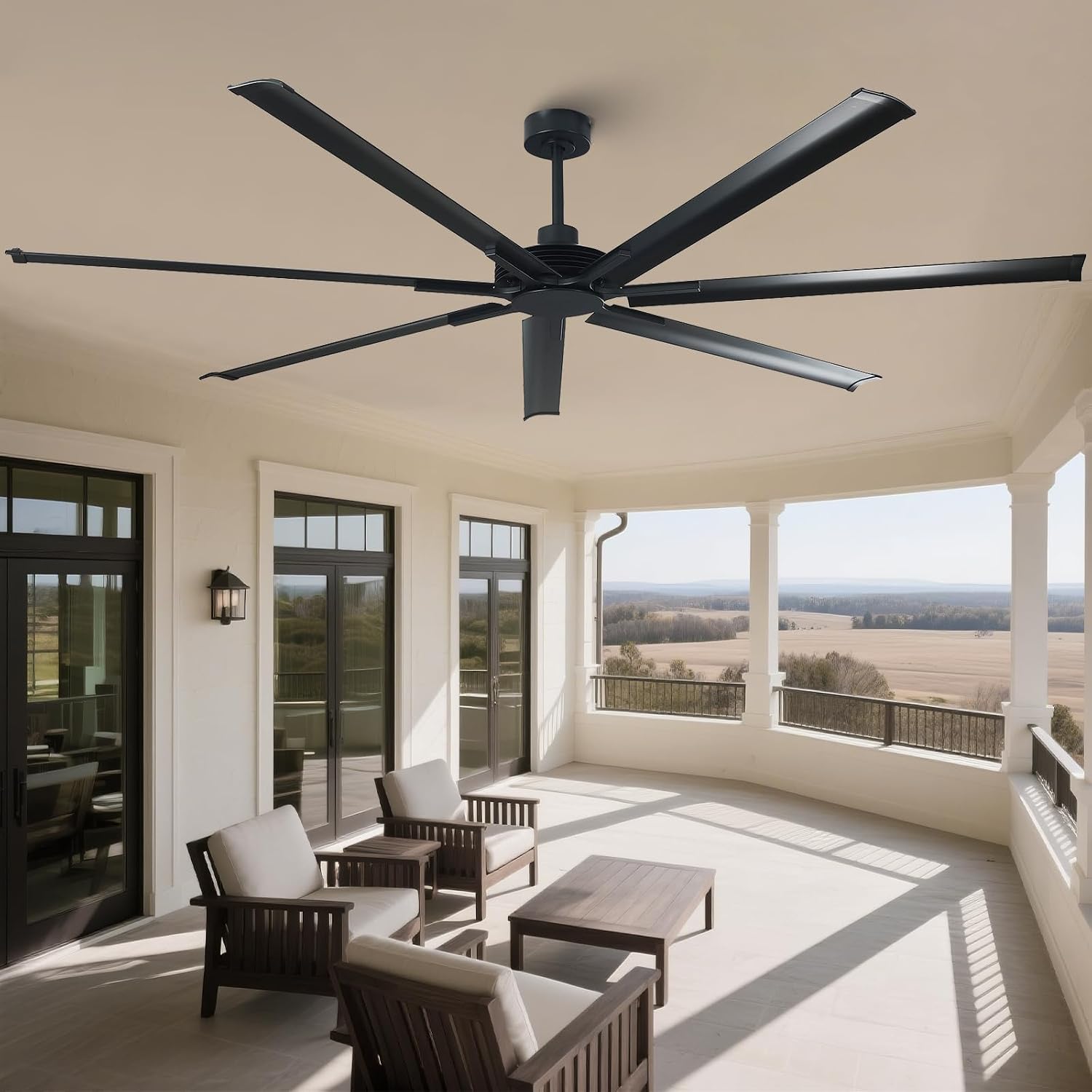 100" Ceiling Fan with Remote, No Light – Ultra-Quiet DC Motor, 6-Speed Reversible, Energy Efficient, Industrial Large Ceiling Fan for Patio, Living Room, High Ceilings,Black