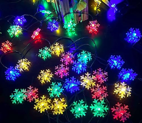 Miniatura 8 de Guirnalda de luces solares de Navidad para exteriores, impermeable, 36 pies, 60 LED, 8 modos, guirnalda de luces solares de copo de nieve para