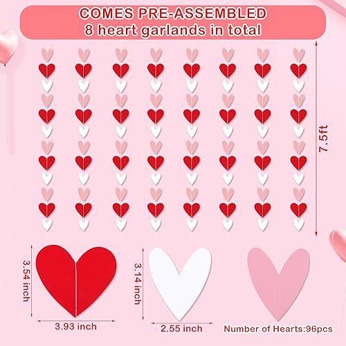 Miniatura 5 de Guirnalda de corazones rojos y blancos y rosados, no puedes hacerlo tú mismo, suministros de decoración de fiesta del día de San Valentín, guirnalda