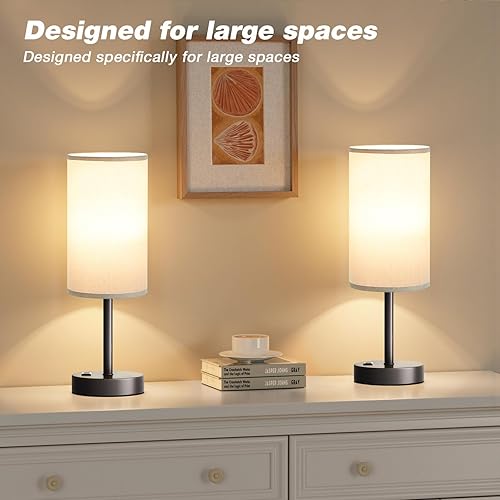 Vista 30 de Fenmzee Juego de lámparas de mesa pequeñas táctiles regulables de 2 a 3 vías, carga USB A + C, salida de CA, base de grano de madera, bombillas