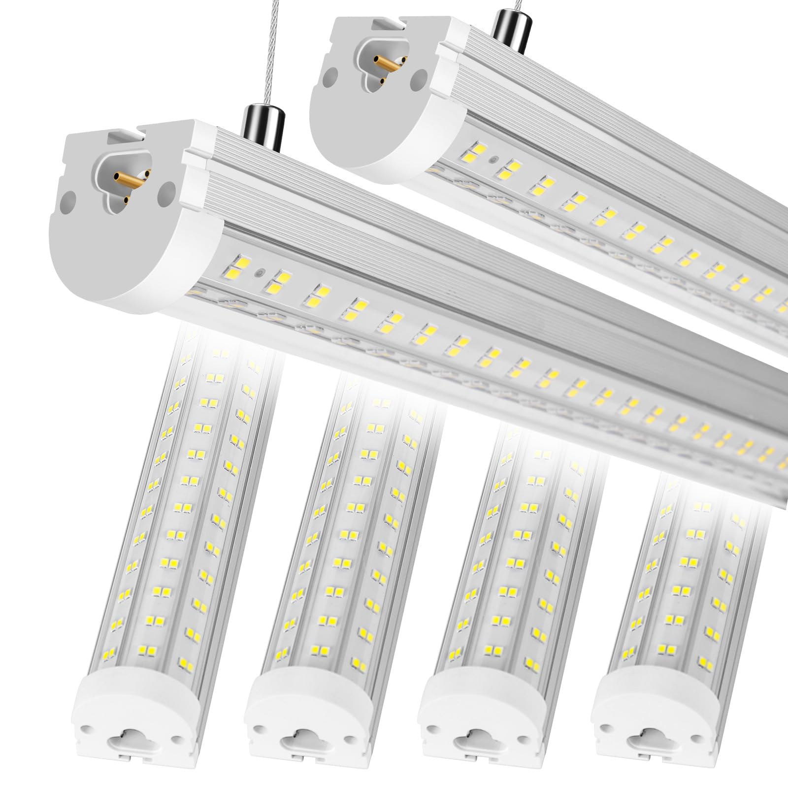 4FT U Shape LED Shop Light, 66W Integrated Tube Light, 6500K Clear White, 10560LM Super Bright Lighting, Flush Mount/Hanging Linkable Ceiling Lights for Garage, Plug&Play, 6 Pack