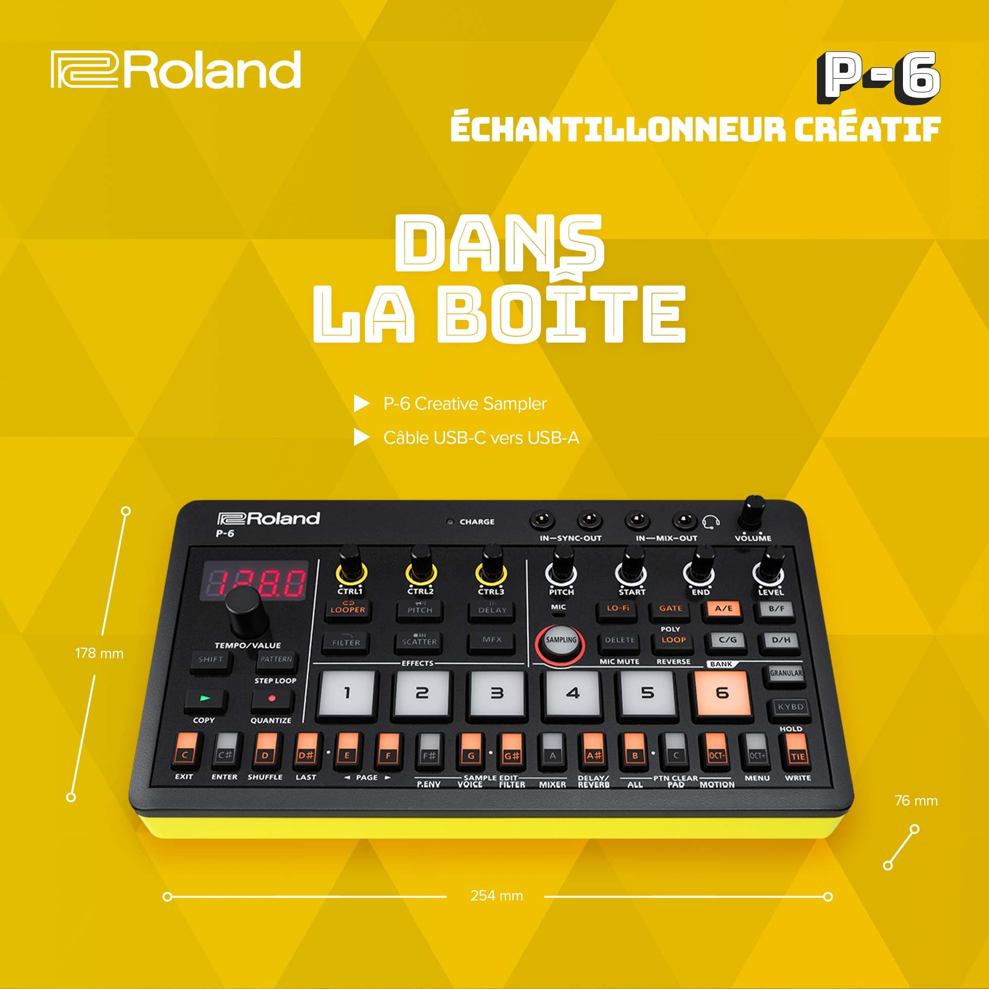 P-6 Creative Sampler AIRA Compact Roland | Création sonore granulaire | Un puissant séquenceur | Clavier intégré | Loops personnalisées | Micro intégré | Boutons d'effets | Connectique USB-C