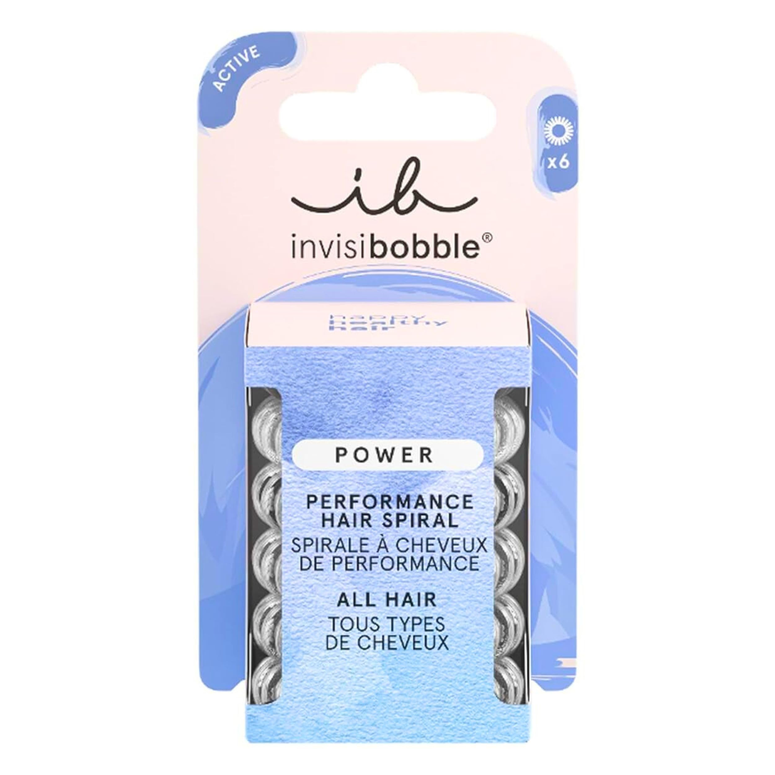 invisibobble Power Traceless Spiral Hair Ties - 6 Pack - Strong Elastic Grip Coil Hair Accessories for Active Women - Non Soaking - Gentle for Girls Teens and Thick Hair (Crystal Clear)