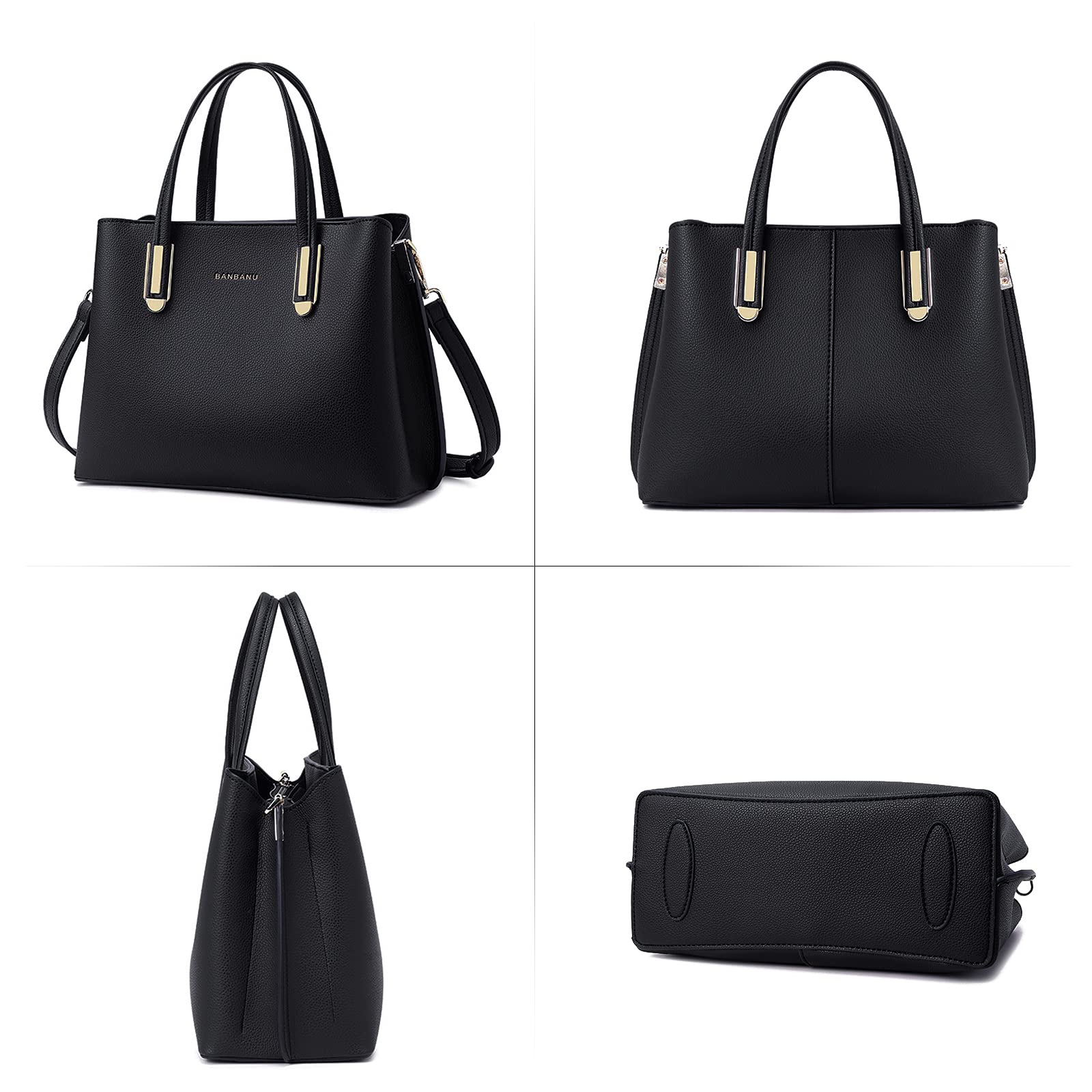 FANDARE Elegante Bolso de Mano Bolsos Cabas Mujer Bolso Bandoleras Cuero PU Impermeable Llevados Hombro Bolso De Hombro Gran Capacidad Compras Escuela Viaje, Negro, large, Elegante