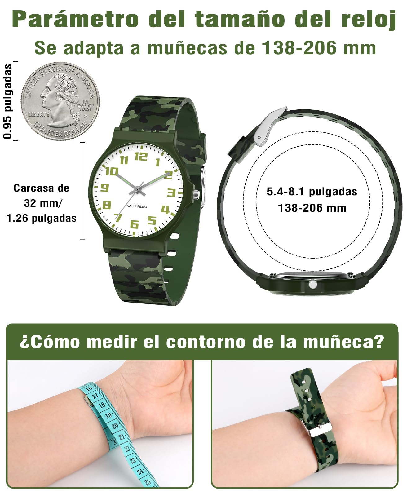 SOCICO Reloj Infantil analógico Minimalista con Estampado de Camuflaje, Reloj Deportivo Resistente al Agua para niños de 5 a 15 años, fácil de Leer para niños y niñas
